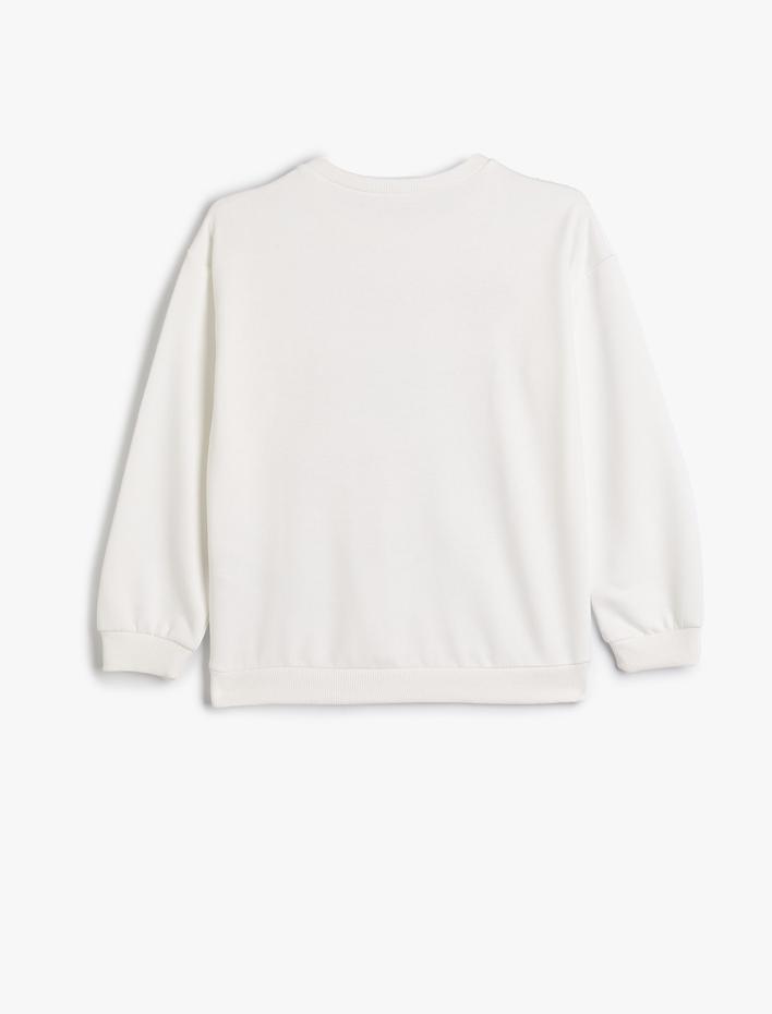 Kız Çocuk Sweatshirt Uzun Kollu Bisiklet Yaka Kalp Baskı Detaylı Pamuklu