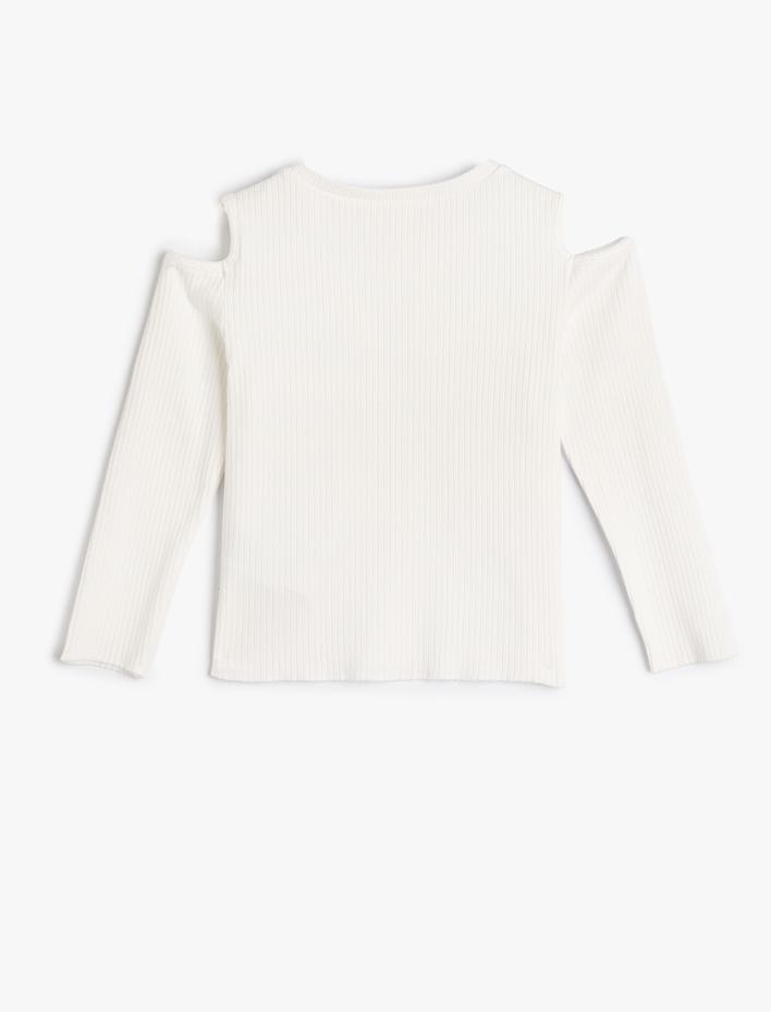 Kız Çocuk Tişört Uzun Kollu Bisiklet Yaka Kaşkorse Pencere Detaylı