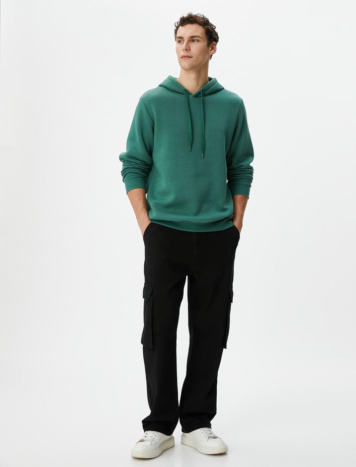  Basic Kapşonlu Sweatshirt Uzun Kollu Ribanalı Şardonlu