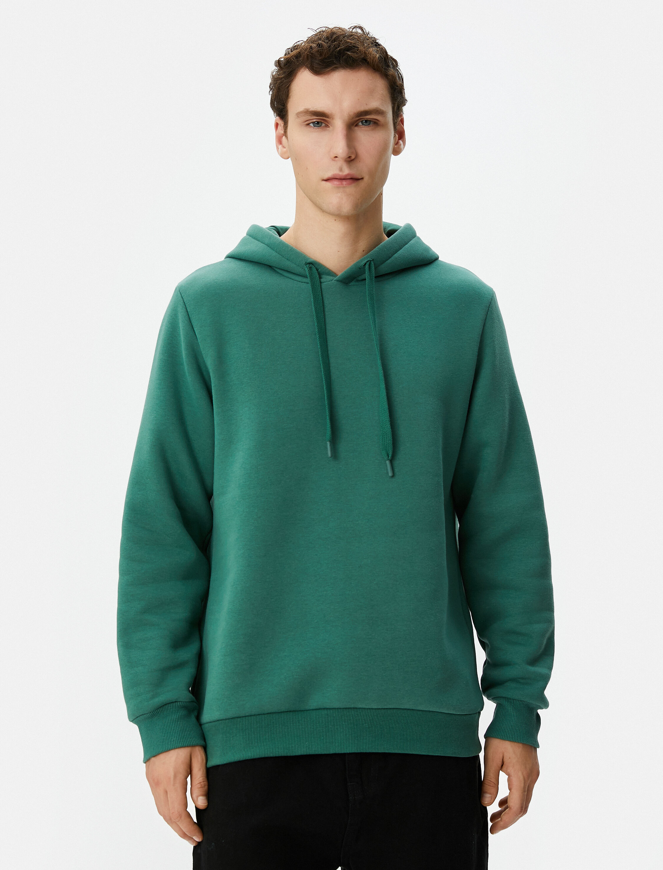   Basic Kapşonlu Sweatshirt Uzun Kollu Ribanalı Şardonlu