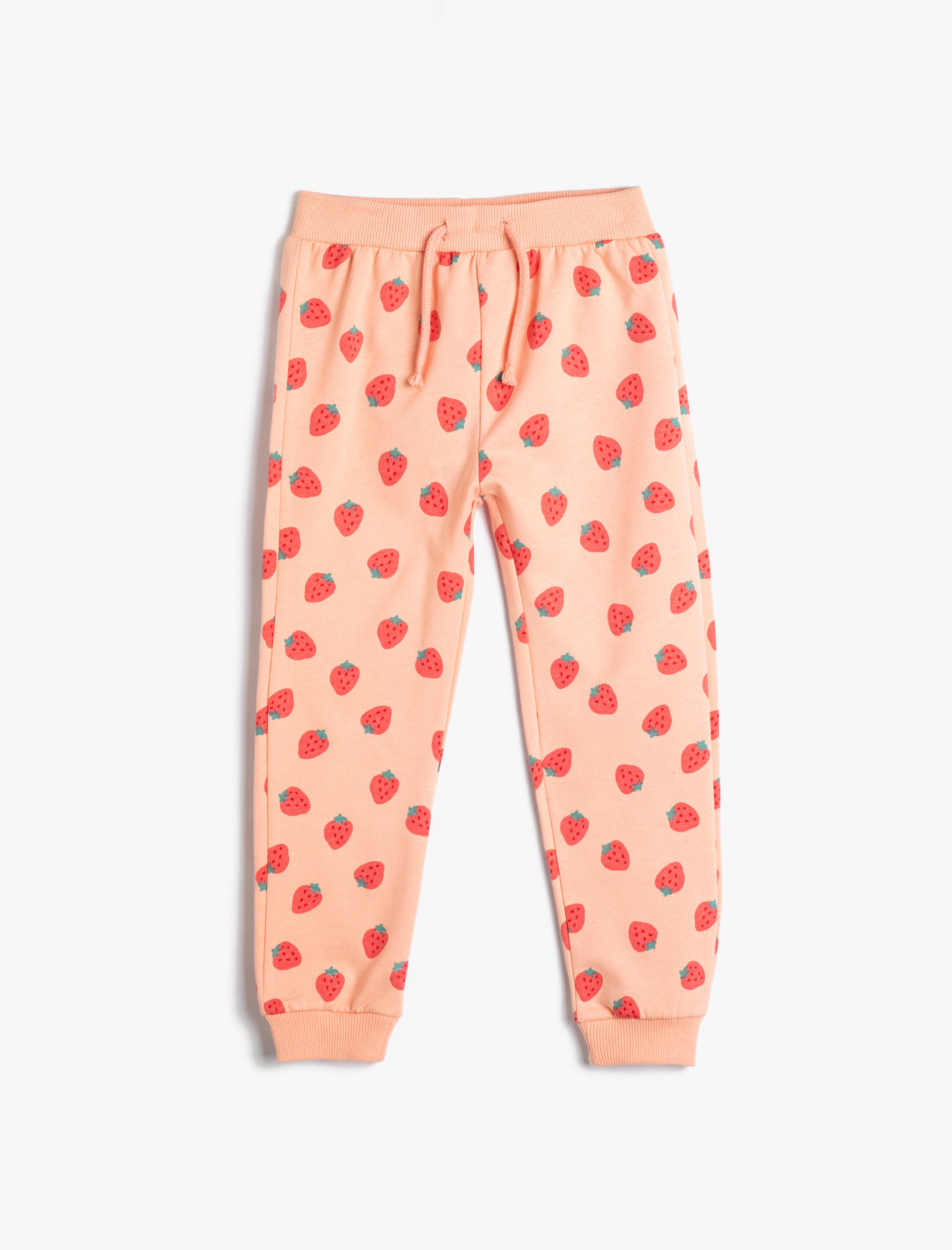  Kız Bebek Çilek Baskılı Jogger Eşofman Altı Beli Bağlamalı Pamuklu Şardonlu