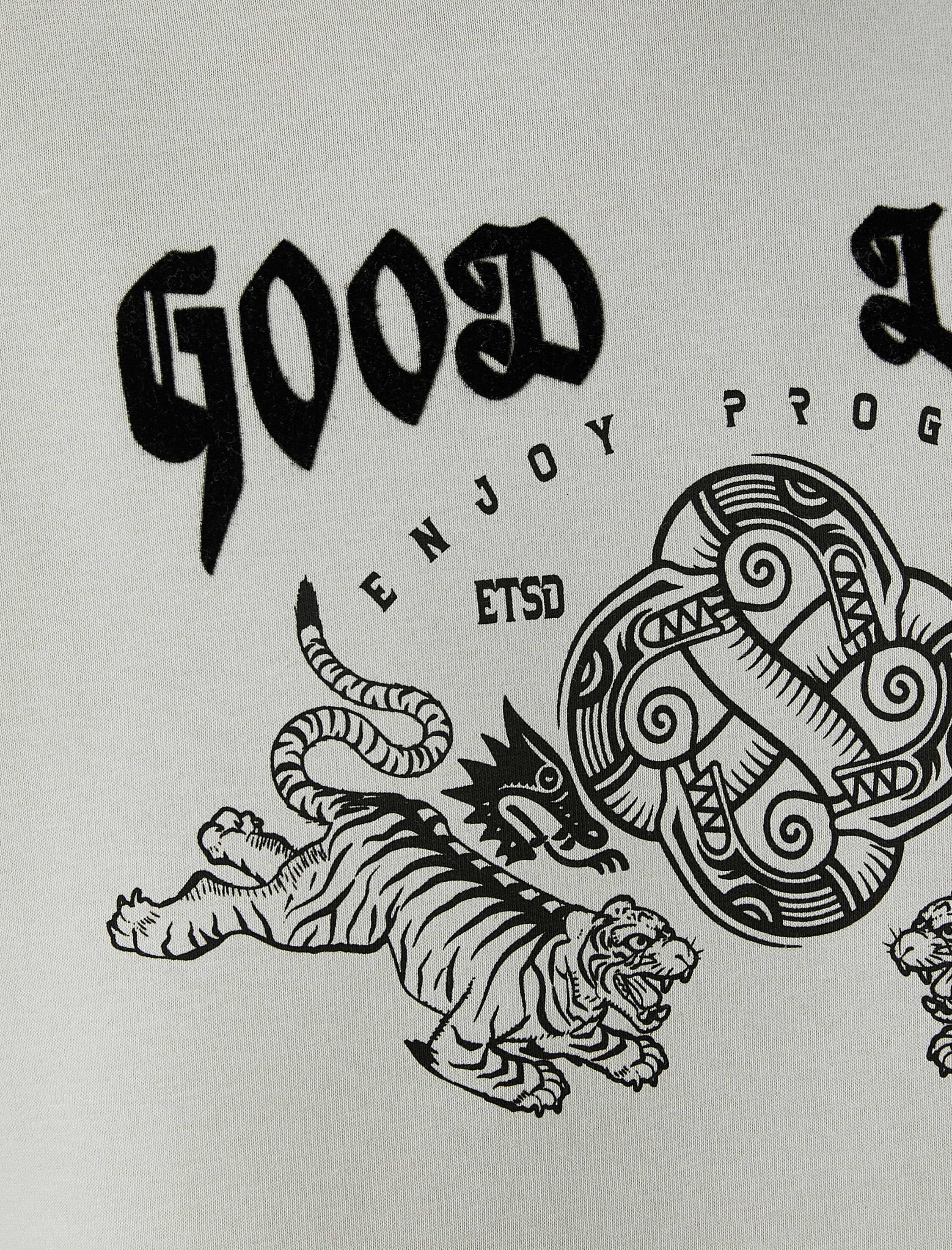 Uzakdoğu Baskılı Hoodie Rahat Kesim Sloganlı Şardonlu