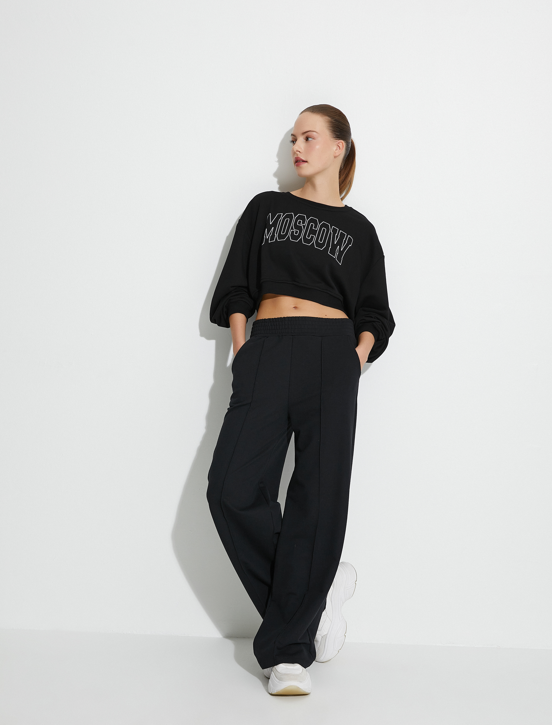   Crop Spor Sweat Baskılı Relax Fit