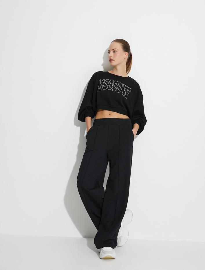  Crop Spor Sweat Baskılı Relax Fit