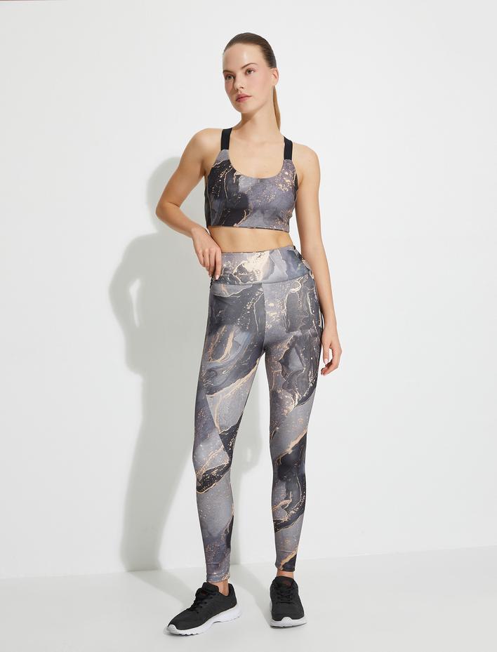  Soyut Desenli Spor Yoga Tayt Yüksek Bel