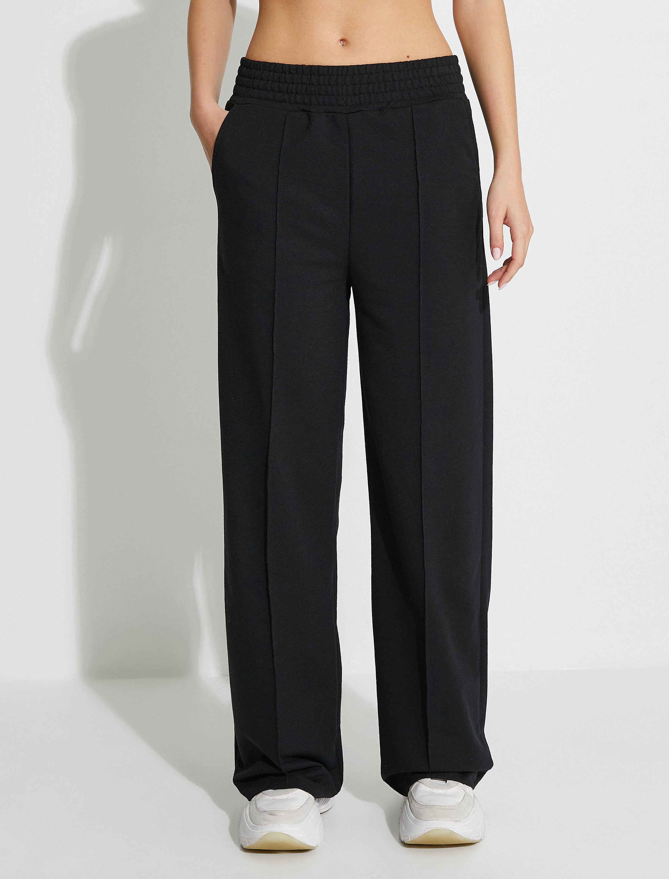   Bol Paça Eşofman Altı Yüksek Bel Nervürlü Cepli