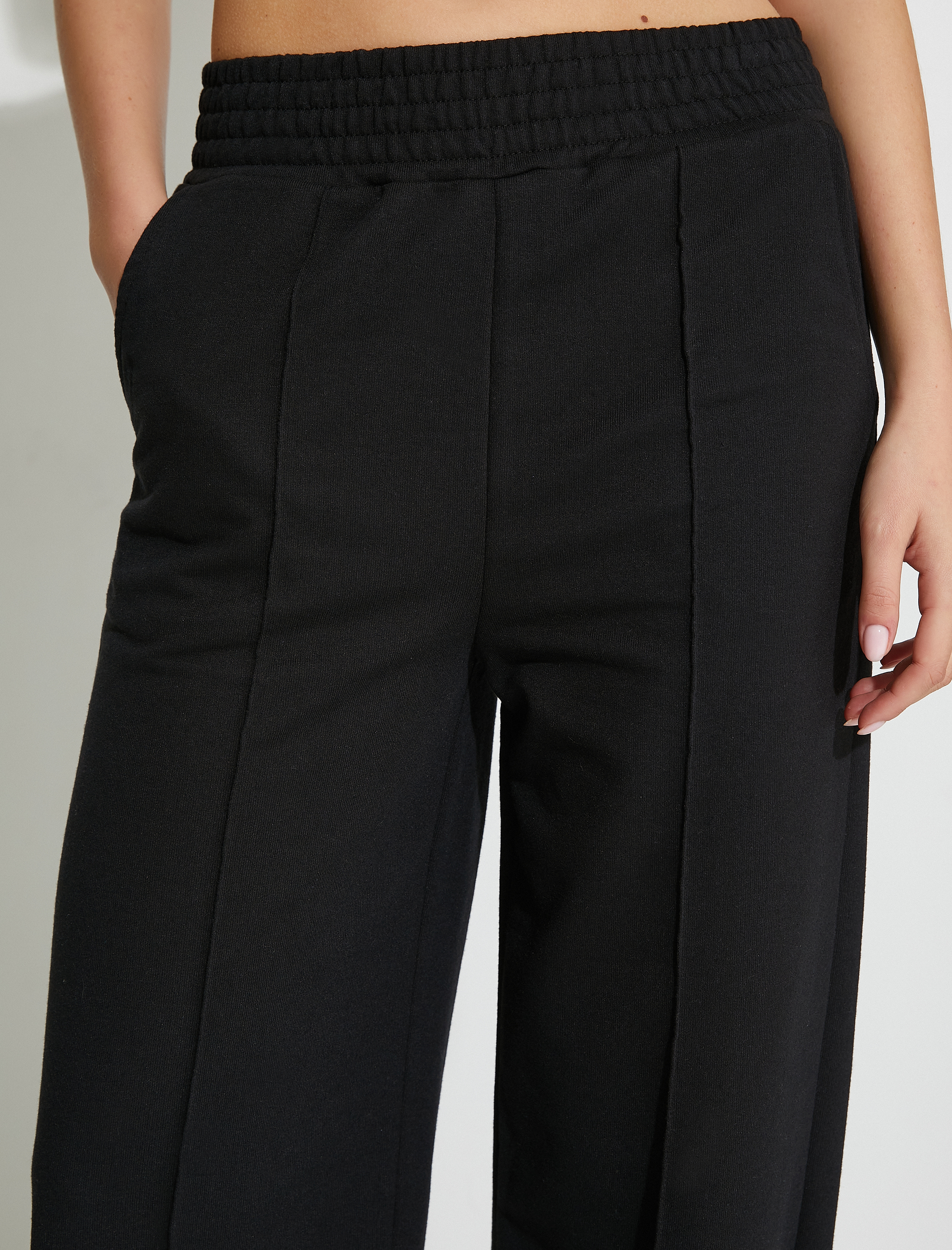   Bol Paça Eşofman Altı Yüksek Bel Nervürlü Cepli