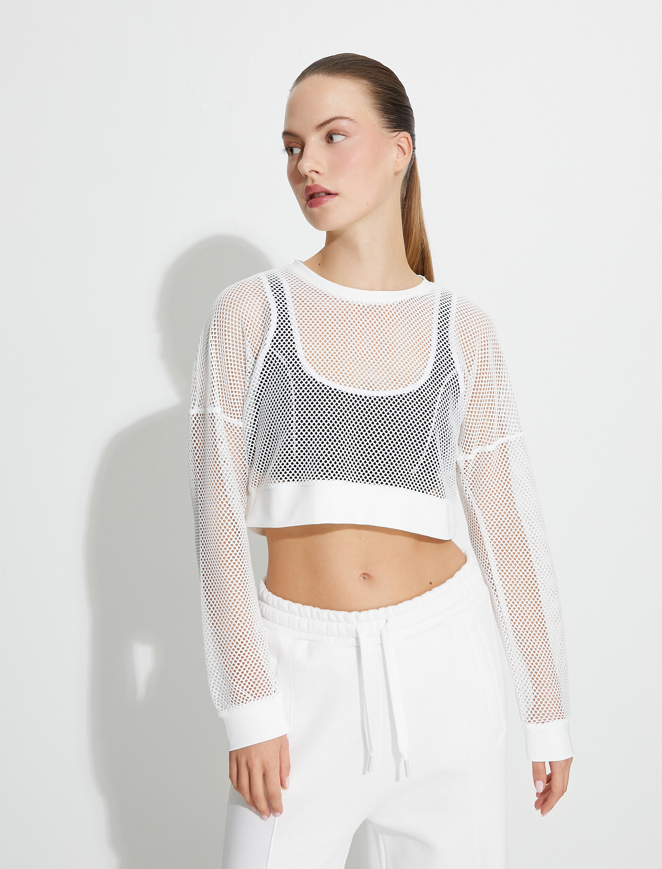   File Crop Tişört Uzun Kollu Bisiklet Yaka