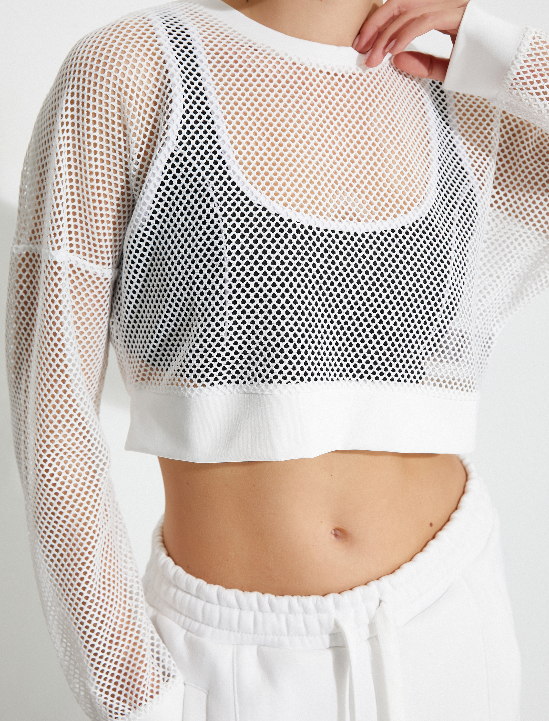   File Crop Tişört Uzun Kollu Bisiklet Yaka