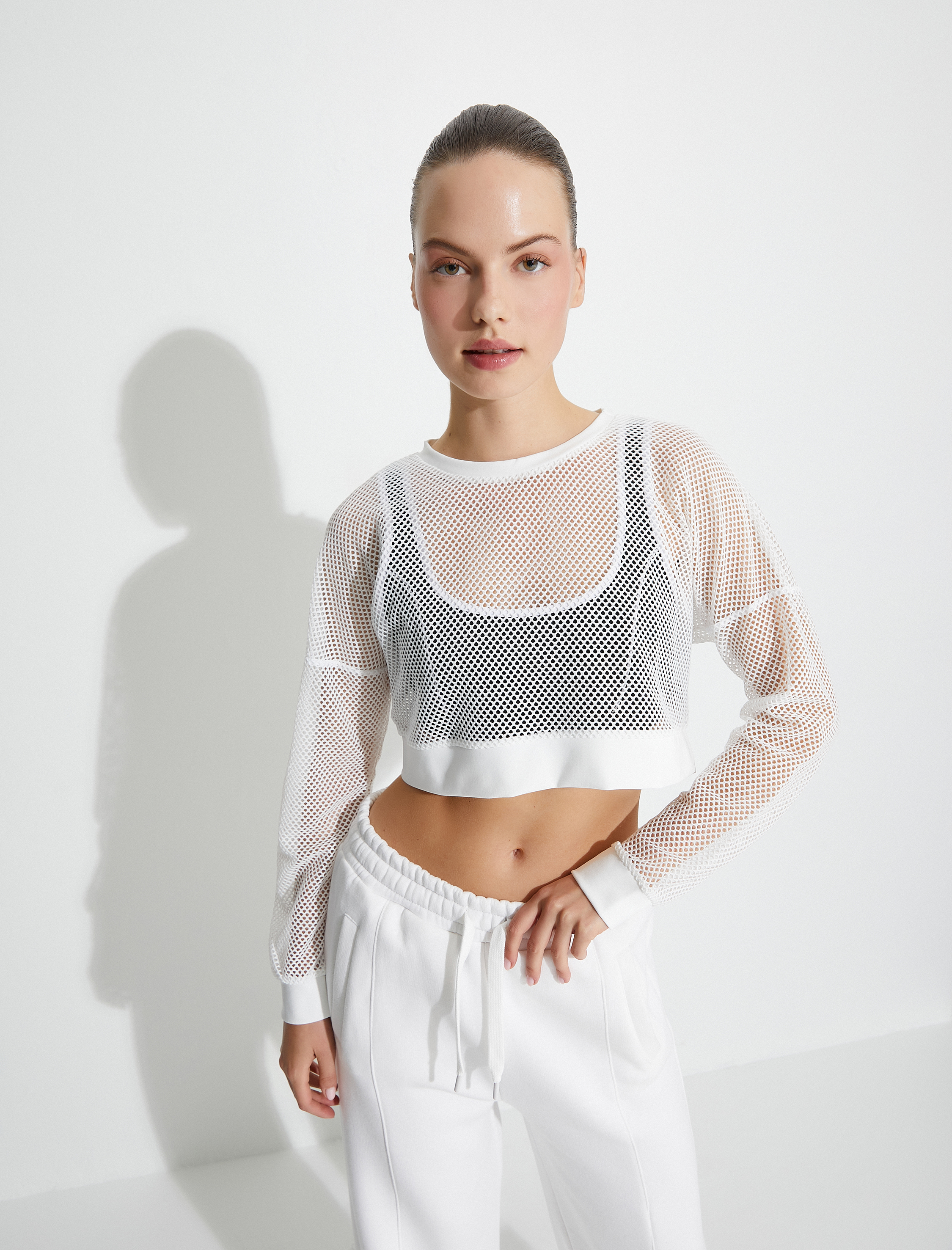   File Crop Tişört Uzun Kollu Bisiklet Yaka