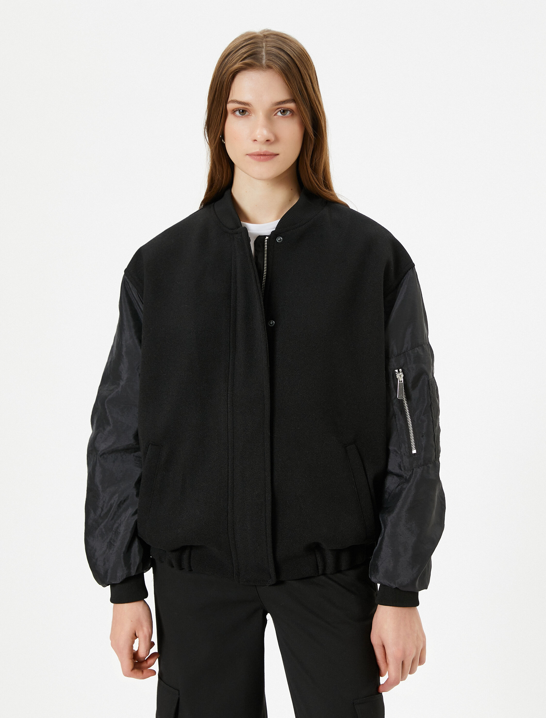   Bomber Ceket Cepli Fermuarlı Paraşüt Kumaşlı Çıtçıtlı