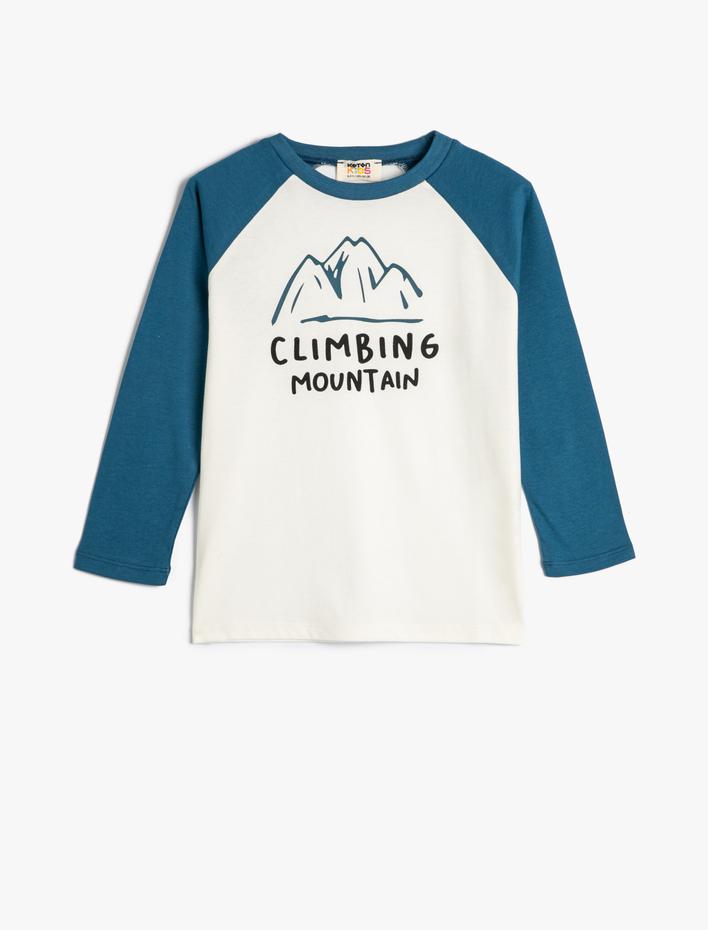 Erkek Çocuk Tişört Uzun Kollu Renk Bloklu Baskılı Pamuklu