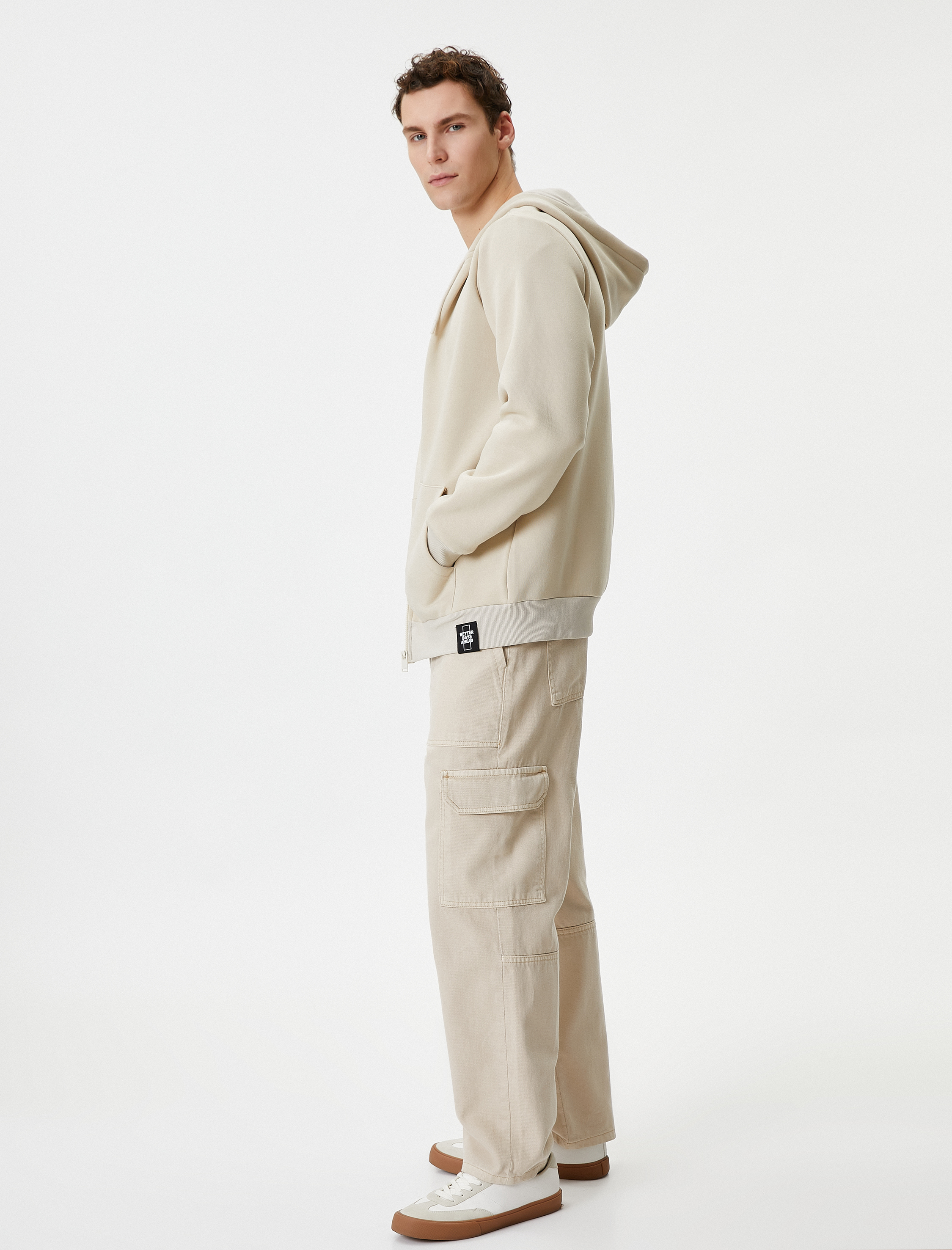 Basic Fermuarlı Sweat Kapşonlu Cep Detaylı Şardonlu