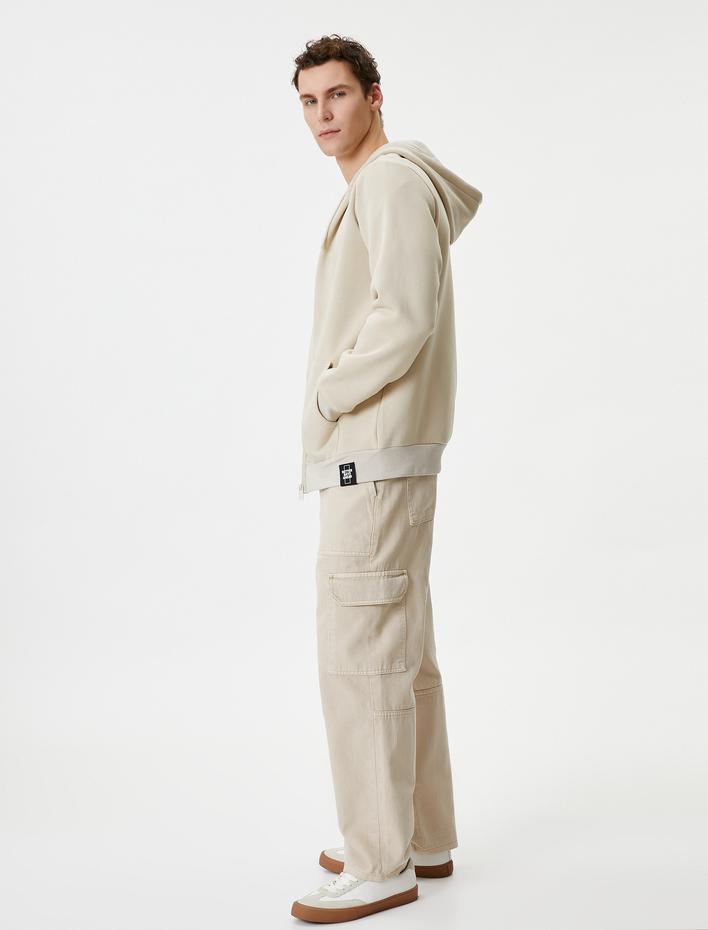  Basic Fermuarlı Sweat Kapşonlu Cep Detaylı Şardonlu