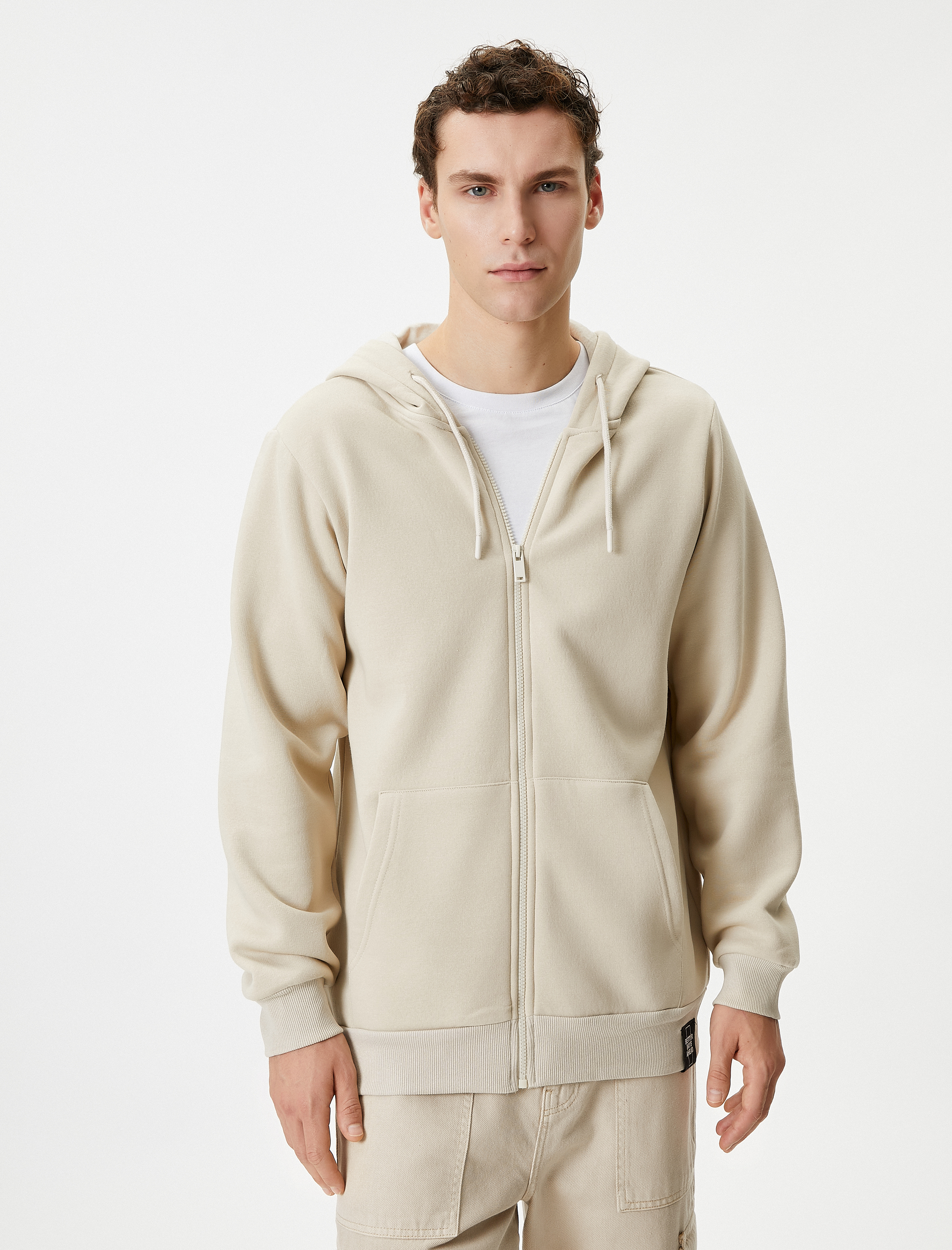 Basic Fermuarlı Sweat Kapşonlu Cep Detaylı Şardonlu