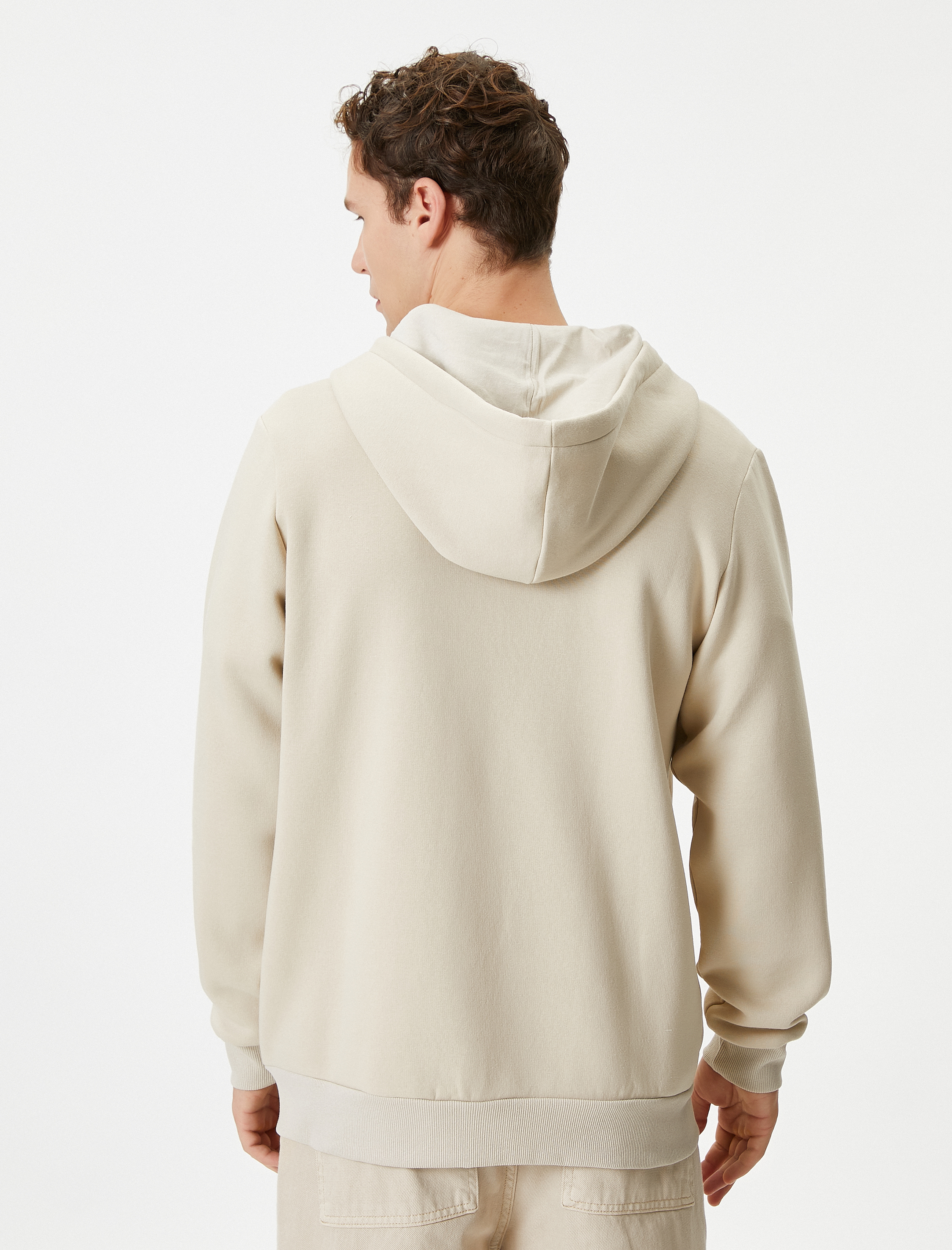 Basic Fermuarlı Sweat Kapşonlu Cep Detaylı Şardonlu