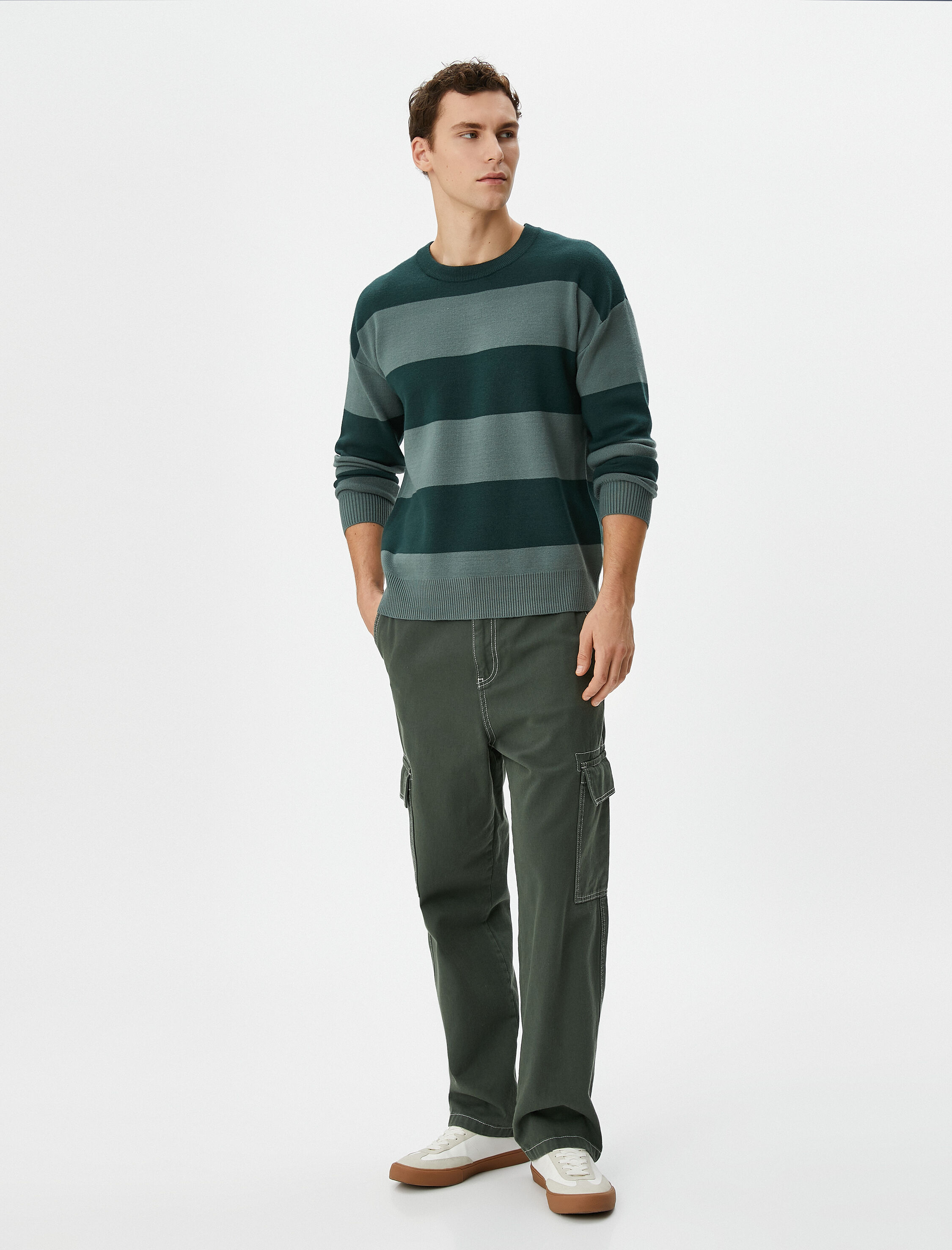   Triko Kazak Bisiklet Yaka Renk Bloklu Uzun Kollu