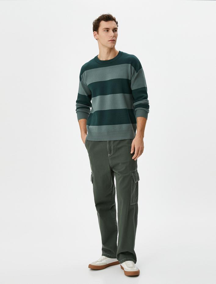  Triko Kazak Bisiklet Yaka Renk Bloklu Uzun Kollu