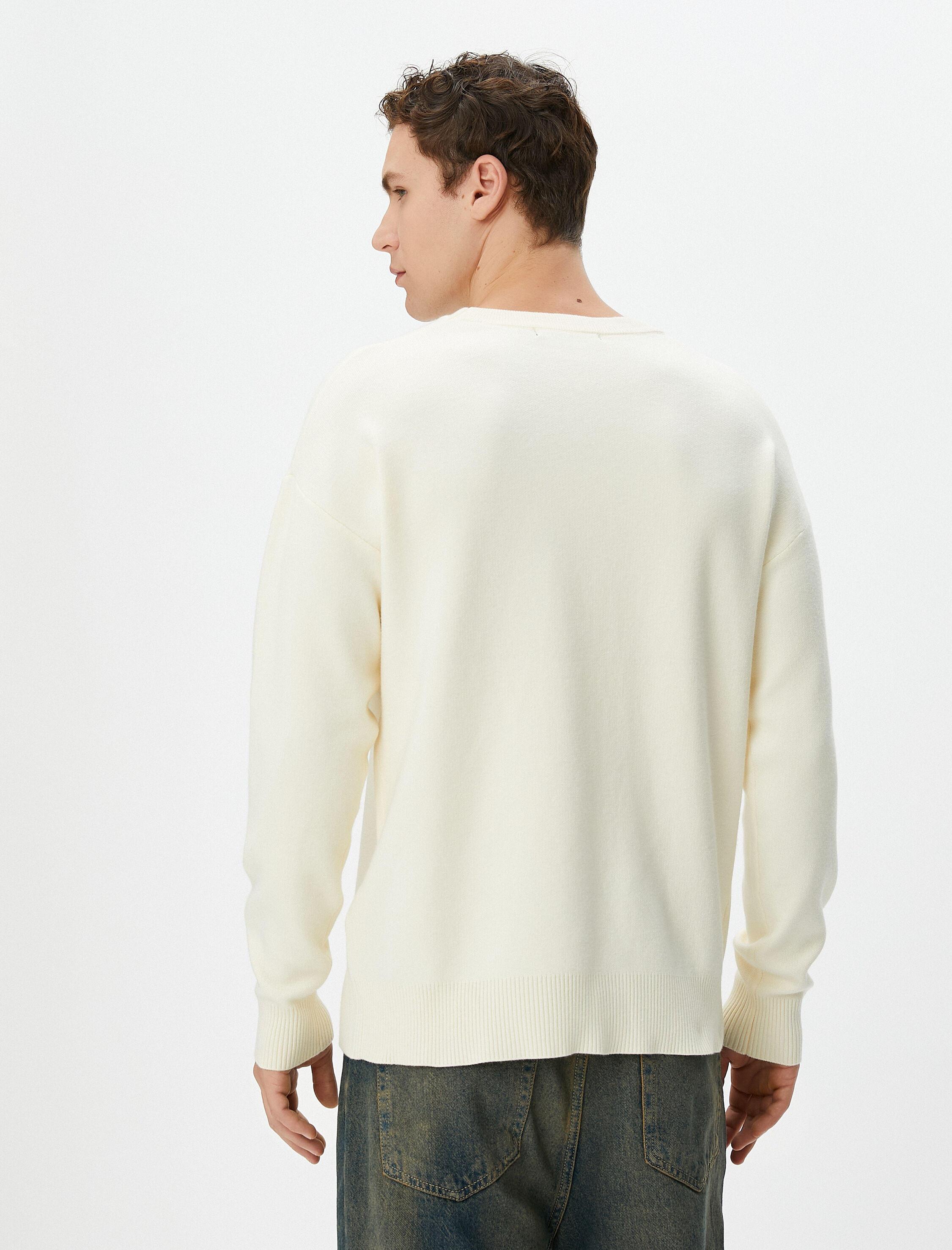   Basic Triko Kazak Bisiklet Yaka Yumuşak Dokulu Uzun Kollu