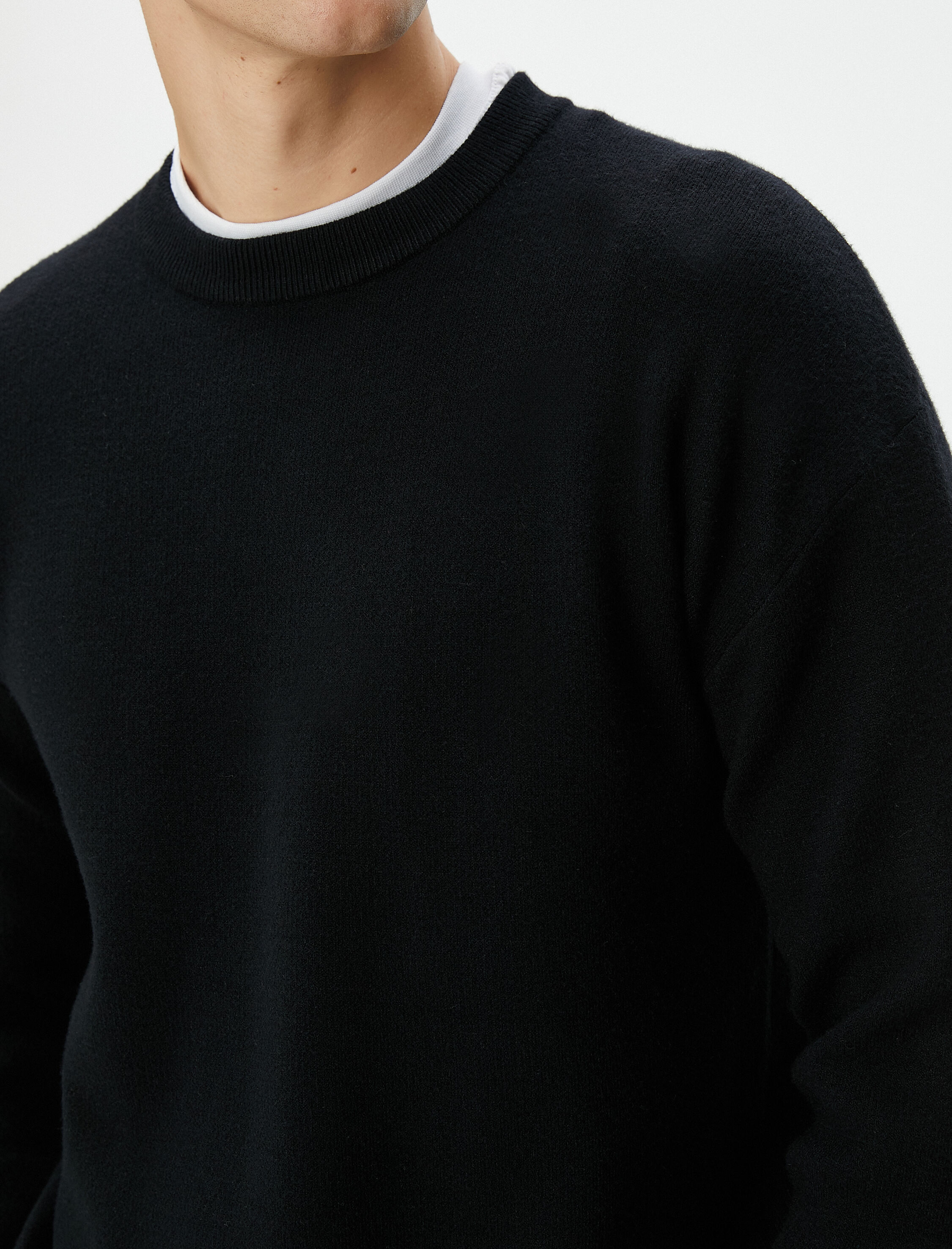   Basic Triko Kazak Bisiklet Yaka Yumuşak Dokulu Uzun Kollu