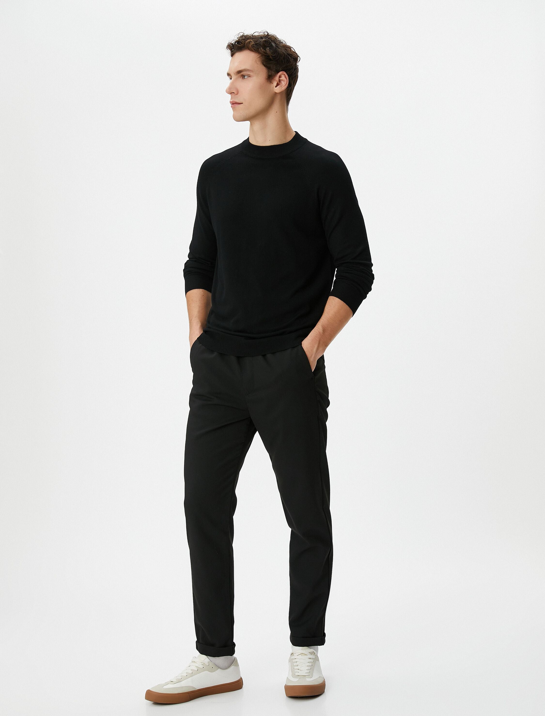   Basic Kazak Triko Dik Yaka Uzun Kollu