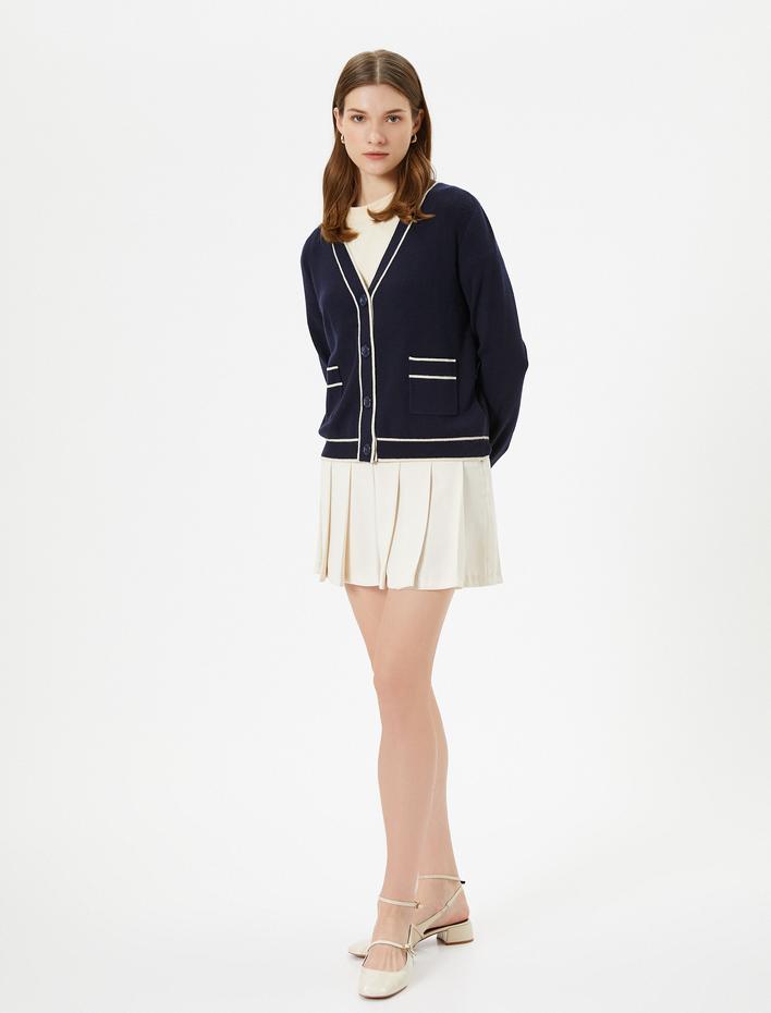  Triko Hırka Düğmeli Cepli V Yaka