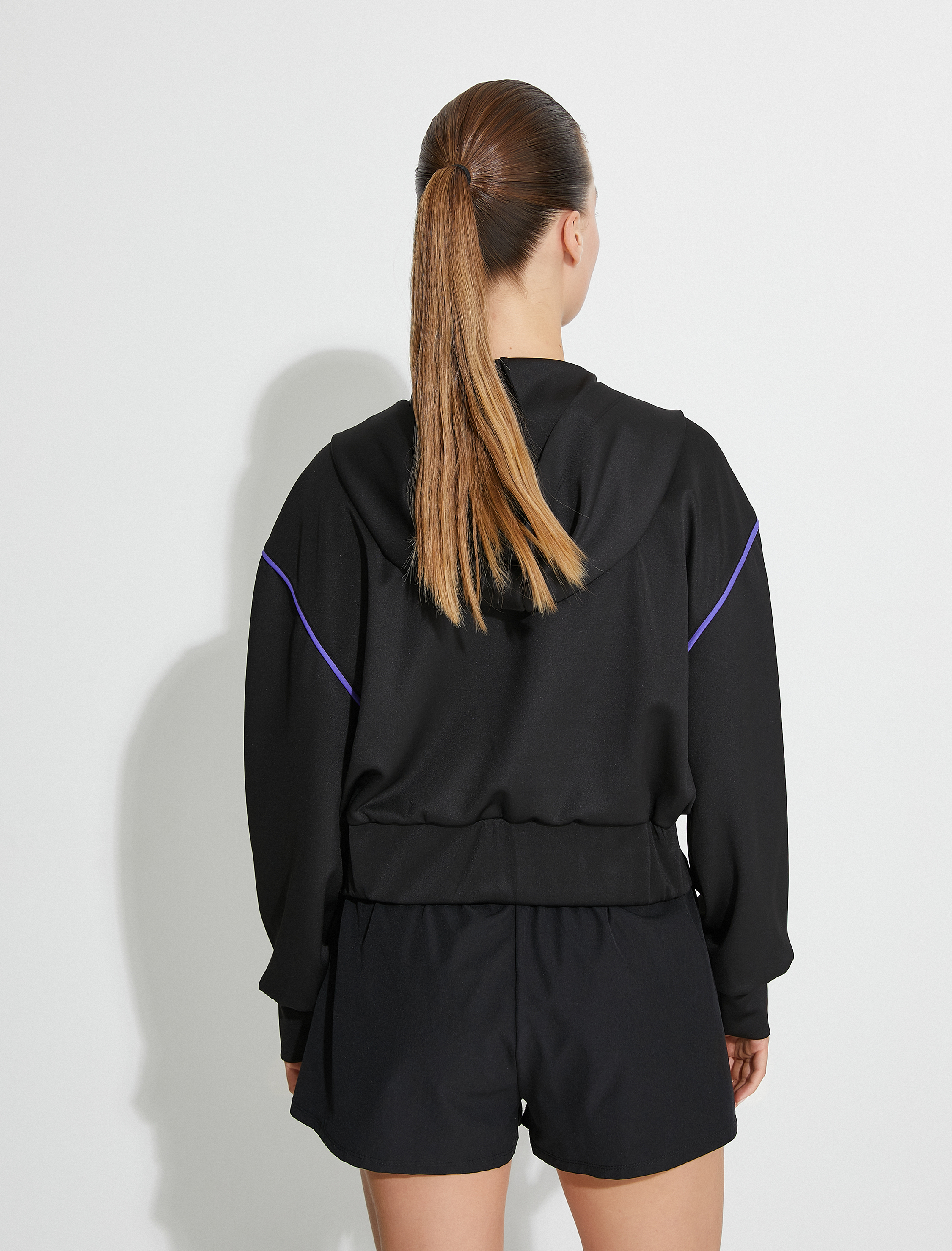   Kapüşonlu Fermuarlı Sweatshirt Bol Kalıp Renk Kontrastlı