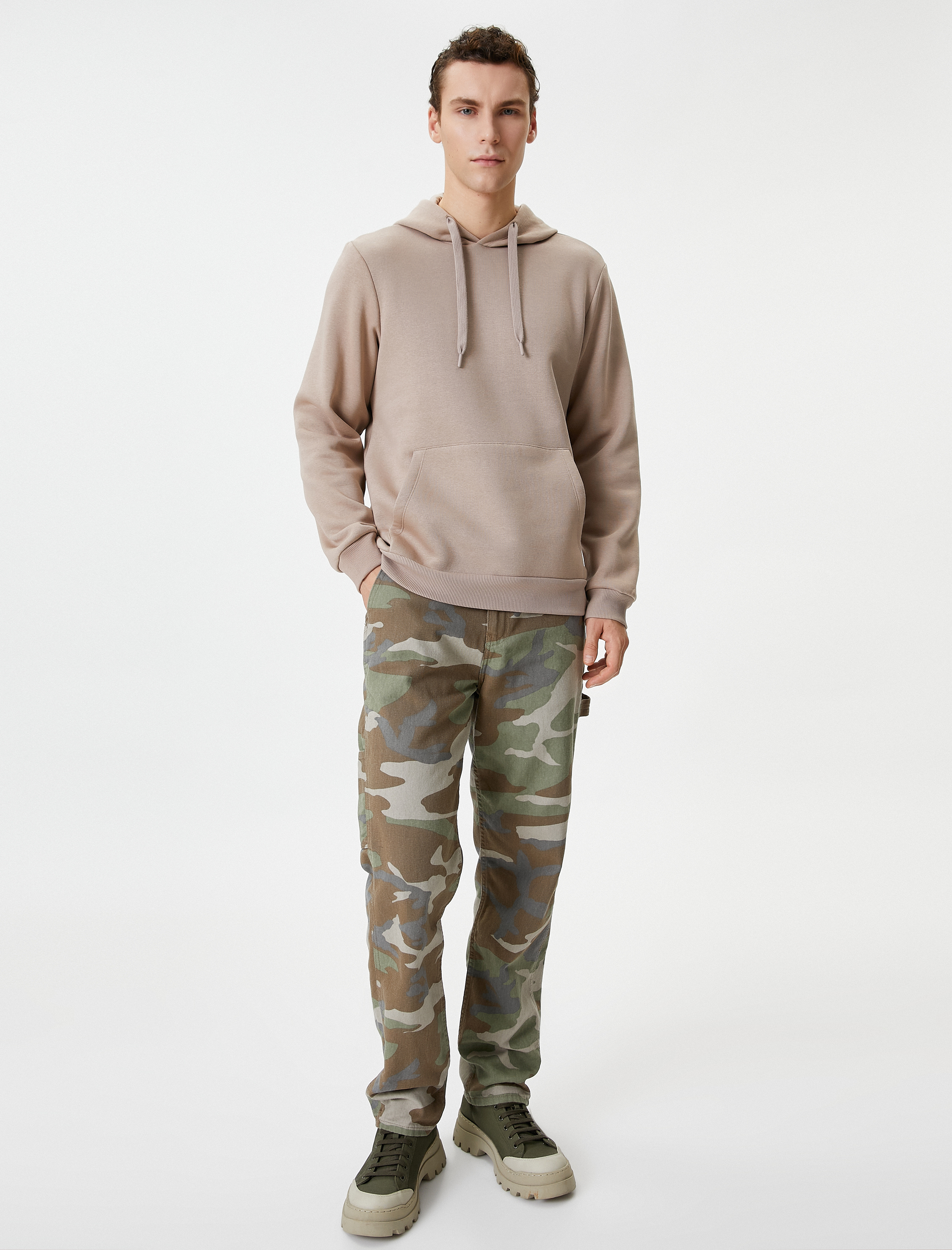   Kapşonlu Sweatshirt Kanguru Cep Detaylı Uzun Kollu Şardonlu