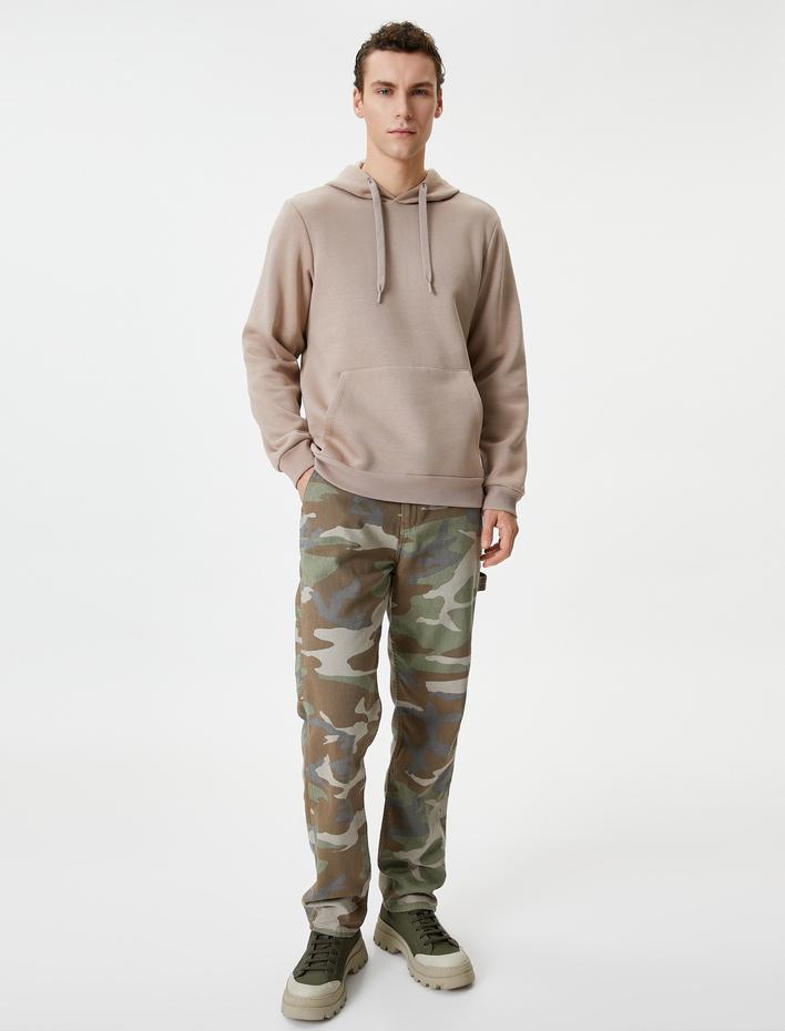  Kapşonlu Sweatshirt Kanguru Cep Detaylı Uzun Kollu Şardonlu