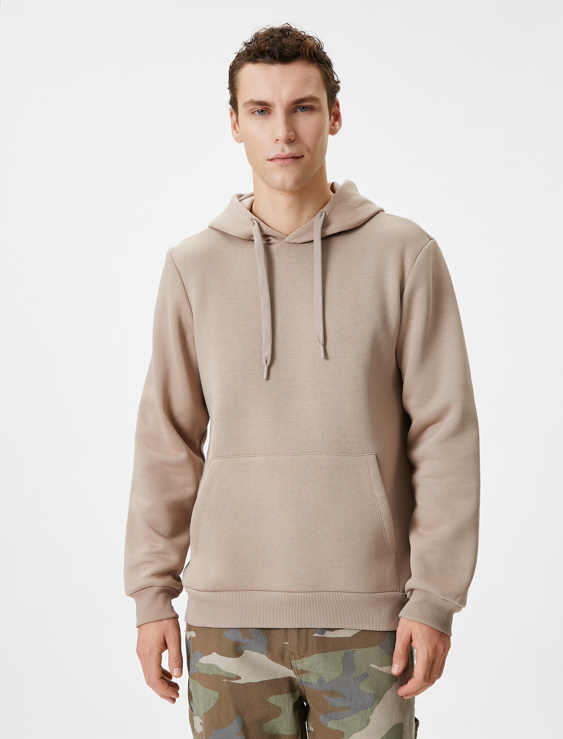   Kapşonlu Sweatshirt Kanguru Cep Detaylı Uzun Kollu Şardonlu