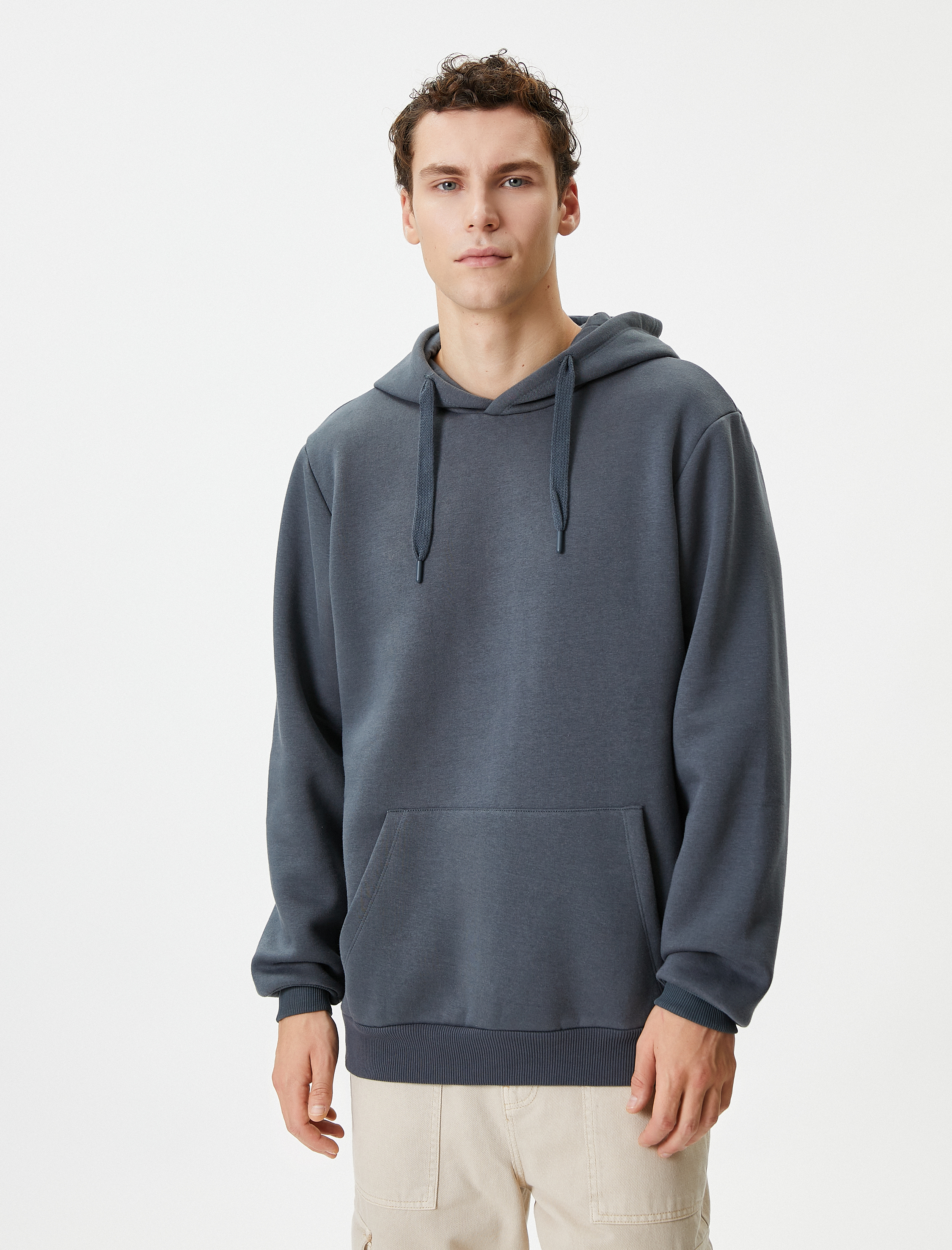   Kapşonlu Sweatshirt Kanguru Cep Detaylı Uzun Kollu Şardonlu