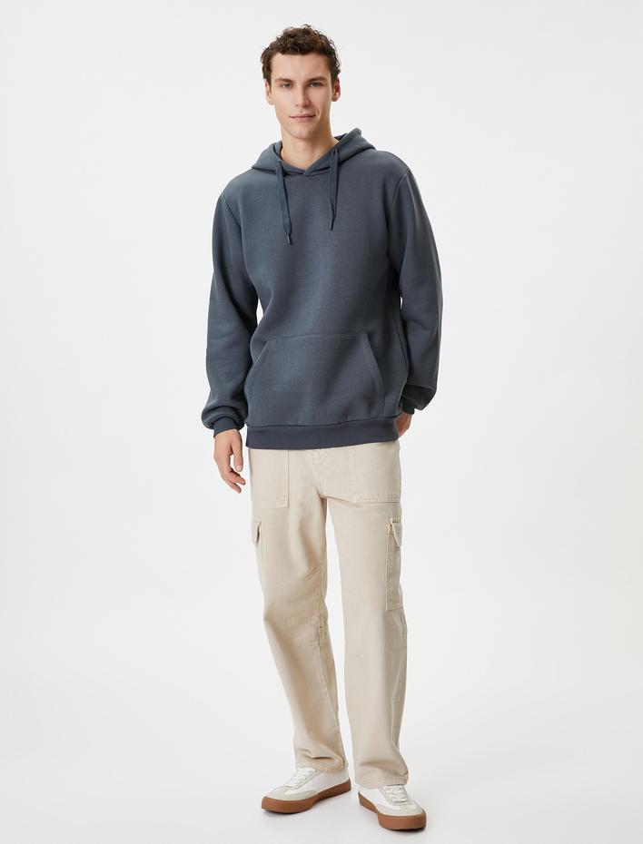  Kapşonlu Sweatshirt Kanguru Cep Detaylı Uzun Kollu Şardonlu