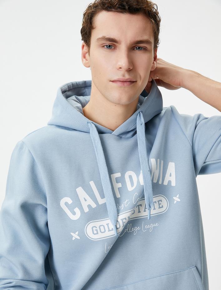  Kolej Sweatshirt Kapşonlu Slogan Baskılı Kanguru Cep Detaylı Şardonlu