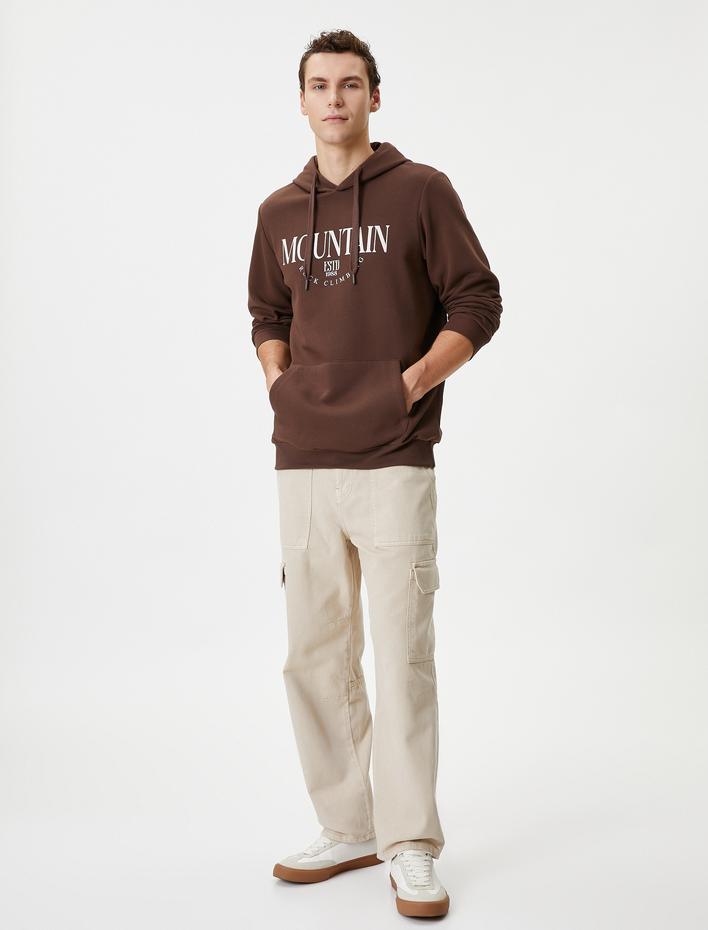  Kolej Sweatshirt Kapşonlu Slogan Baskılı Kanguru Cep Detaylı Şardonlu