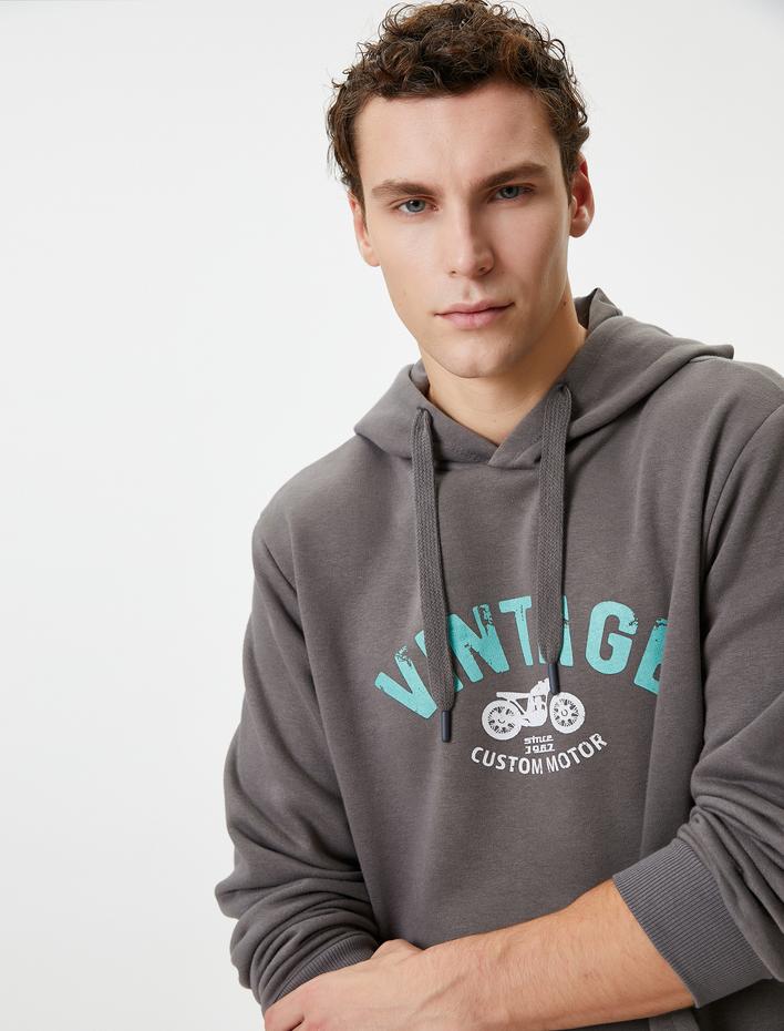  Kolej Hoodie Slogan Baskılı Kanguru Cep Detaylı Şardonlu