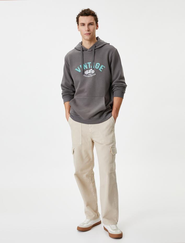  Kolej Hoodie Slogan Baskılı Kanguru Cep Detaylı Şardonlu