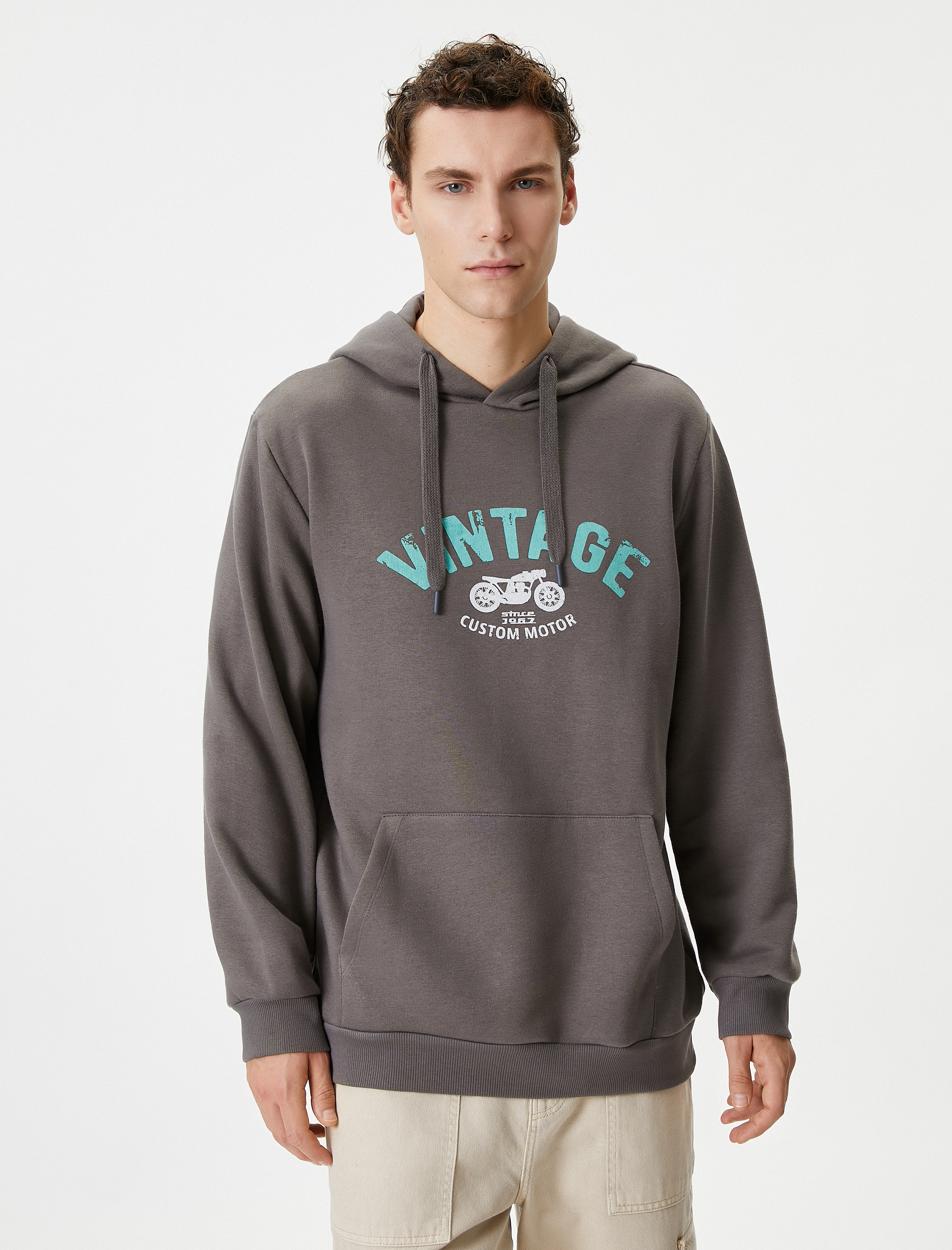 Kolej Hoodie Slogan Baskılı Kanguru Cep Detaylı Şardonlu