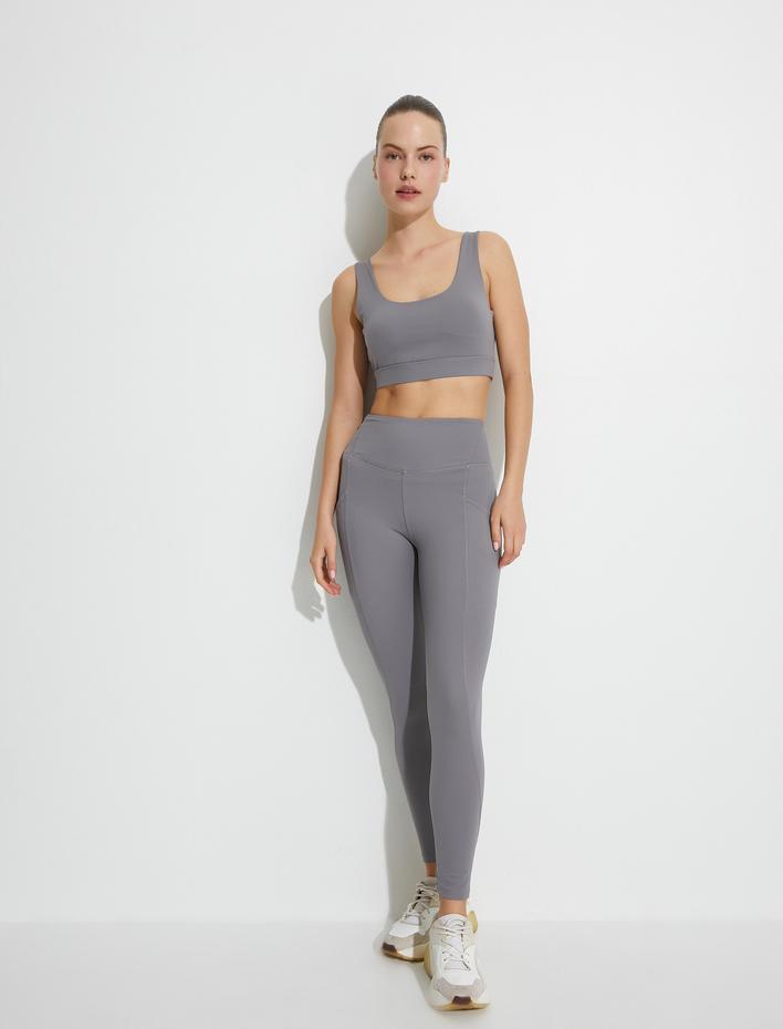  Cep Detaylı Yüksek Bel Spor Tayt Dikiş Detaylı Slim Fit Tuşe Yumuşak Dokulu