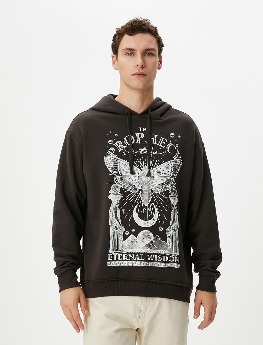   Oversize Kapşonlu Sweatshirt Mistik Baskılı Sloganlı