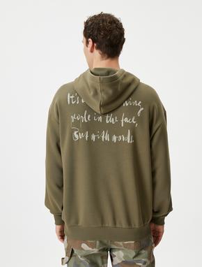 Arkası Baskılı Hoodie Oversize Sloganlı Kanguru Cep Detaylı_3