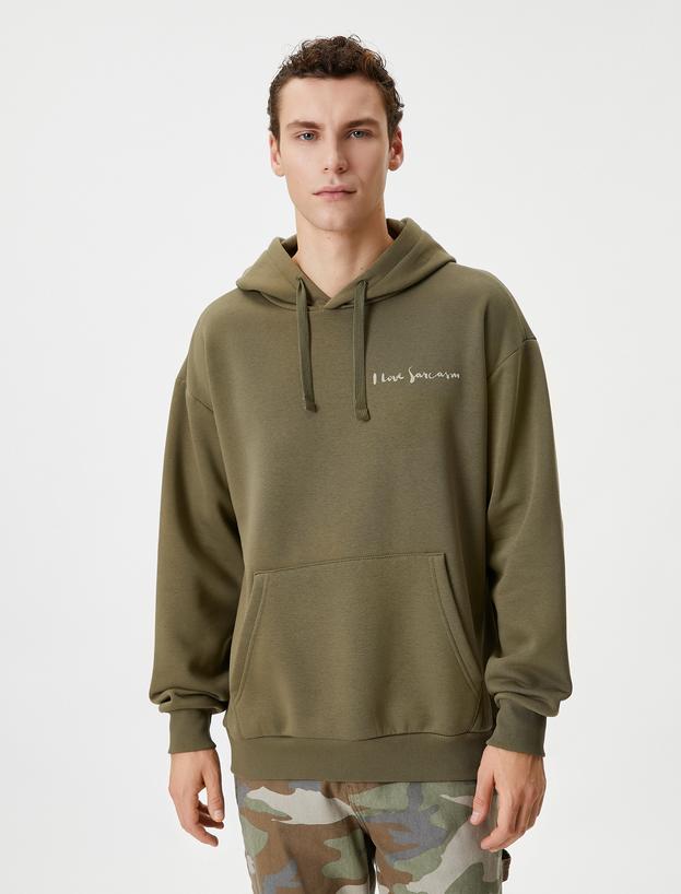 Arkası Baskılı Hoodie Oversize Sloganlı Kanguru Cep Detaylı_2