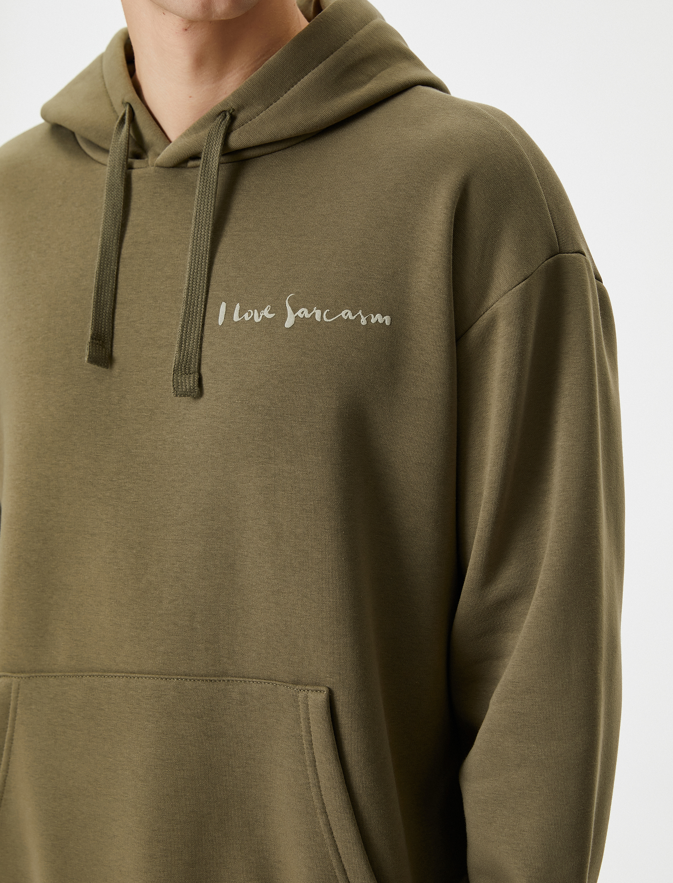   Arkası Baskılı Hoodie Oversize Sloganlı Kanguru Cep Detaylı Şardonlu