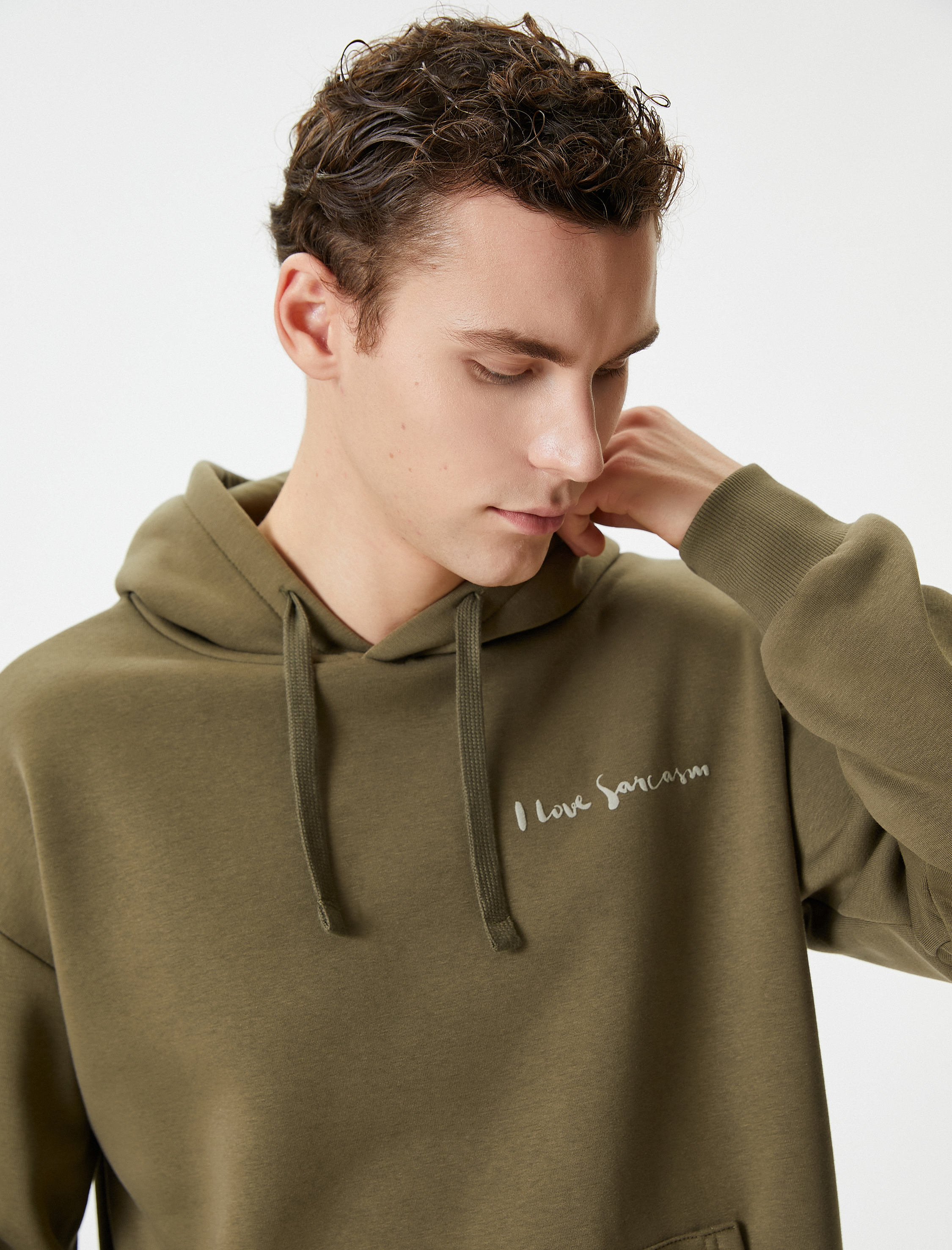   Arkası Baskılı Hoodie Oversize Sloganlı Kanguru Cep Detaylı Şardonlu