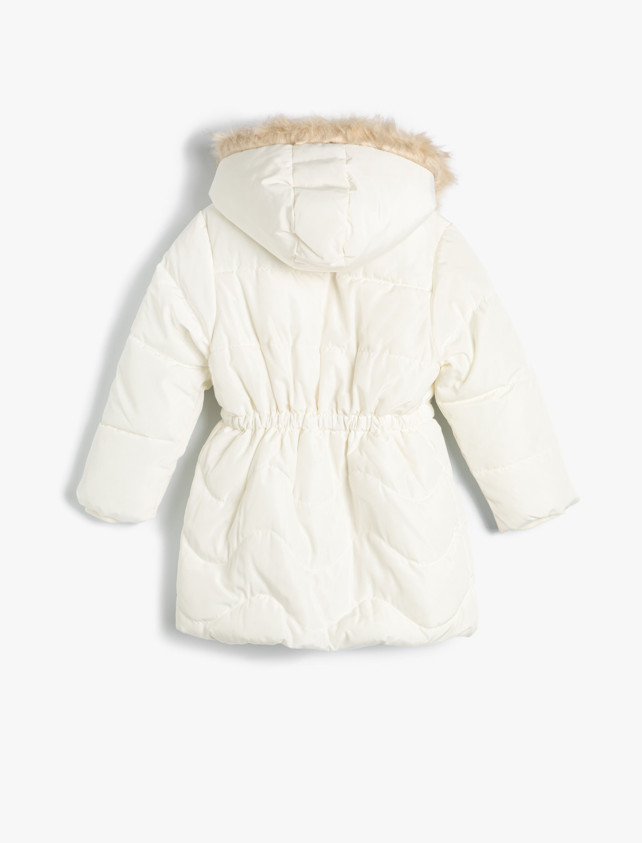  Kız Çocuk Uzun Şişme Mont Peluş Detaylı Cepli Fermuarlı