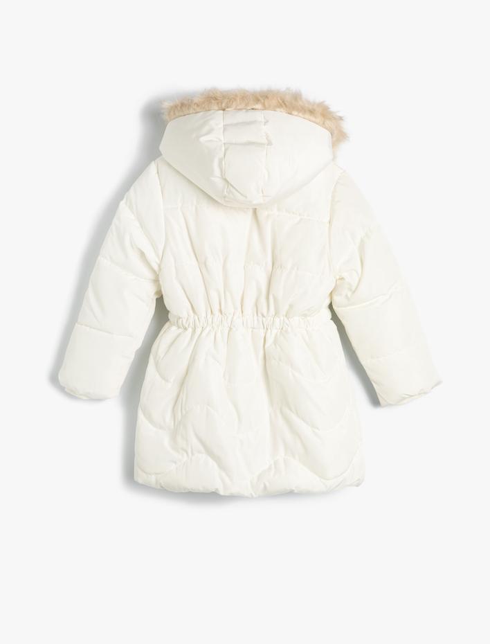 Kız Çocuk Uzun Şişme Mont Peluş Detaylı Cepli Fermuarlı