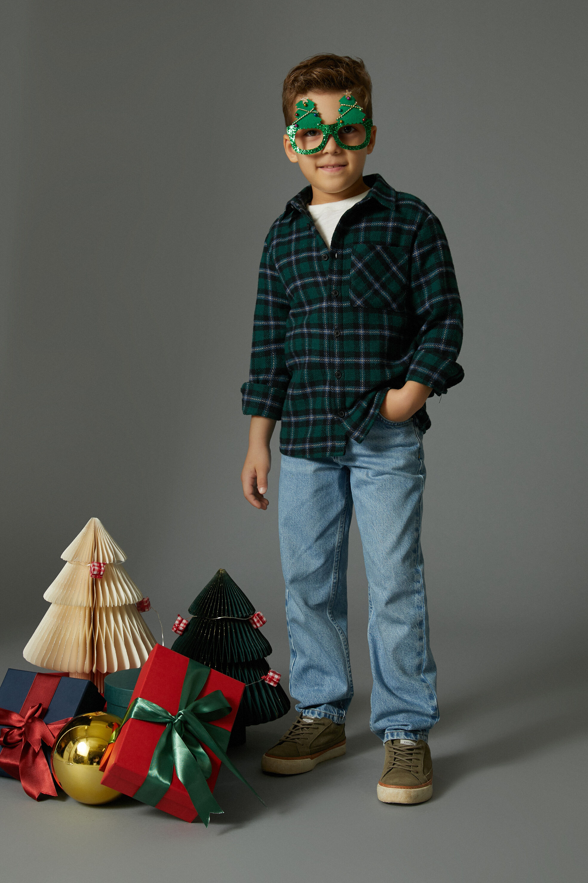 Erkek Çocuk Yılbaşı Oduncu Gömlek Uzun Kollu Düğmeli