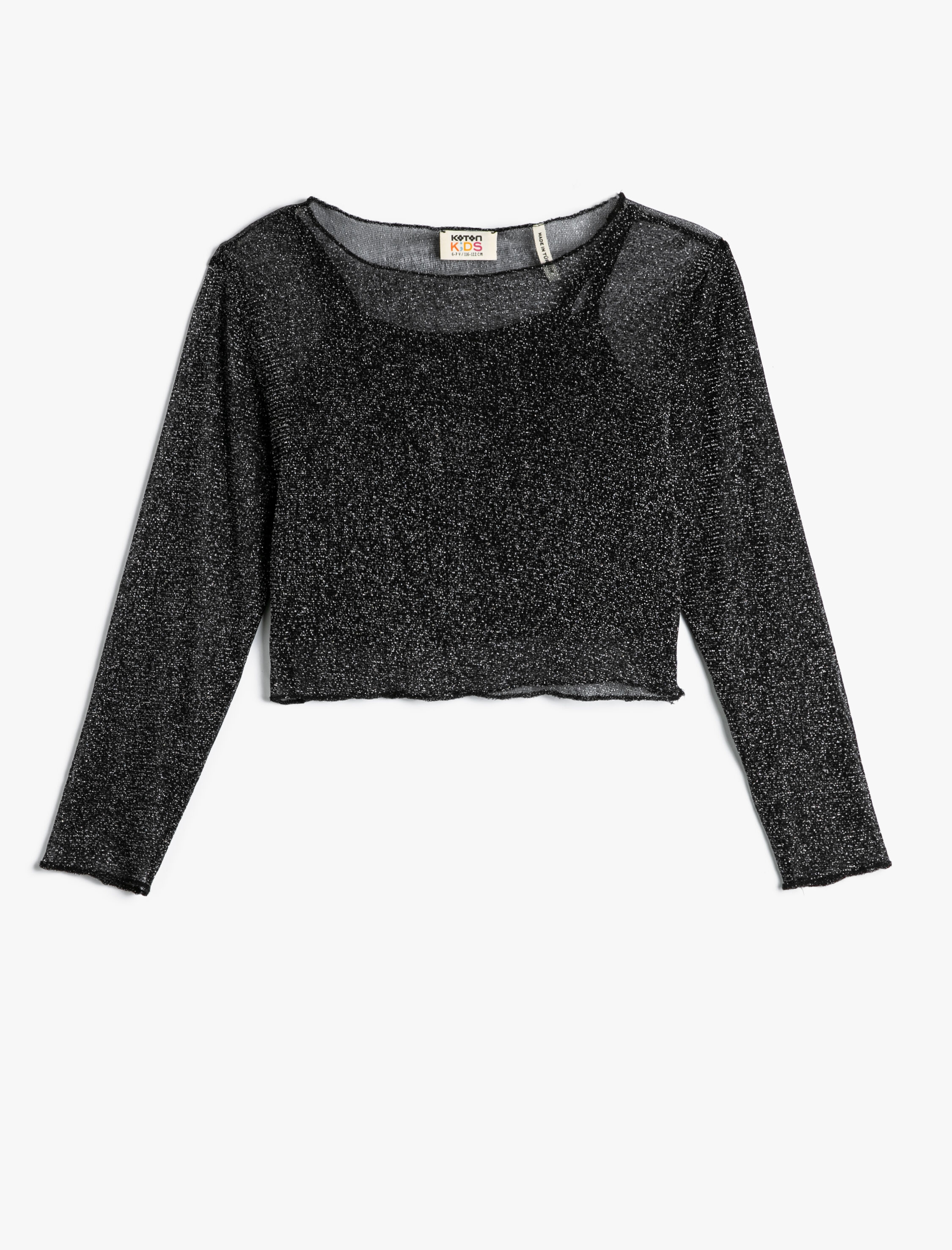 Kız Çocuk Crop Tişört  Simli Uzun Kollu