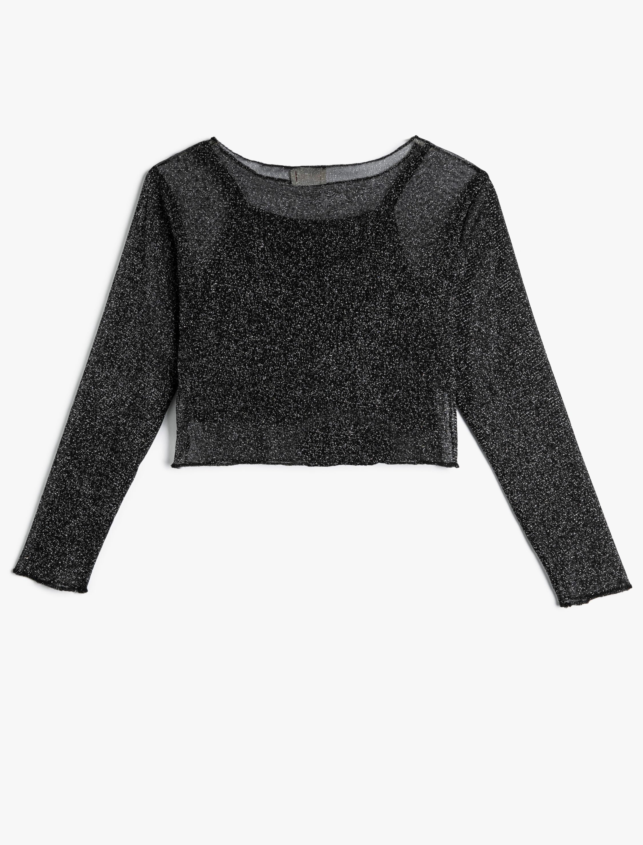 Kız Çocuk Crop Tişört  Simli Uzun Kollu