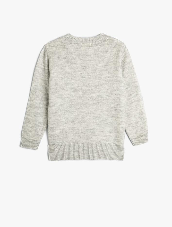 Kız Çocuk Yılbaşı Kazağı Noel Baba Desenli Pullu Payetli Uzun Kollu