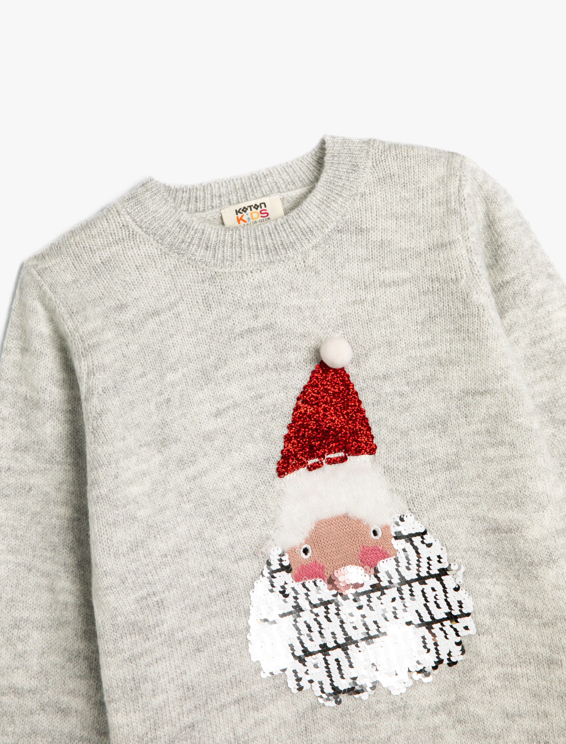  Kız Çocuk Yılbaşı Kazağı Noel Baba Desenli Pullu Payetli Uzun Kollu